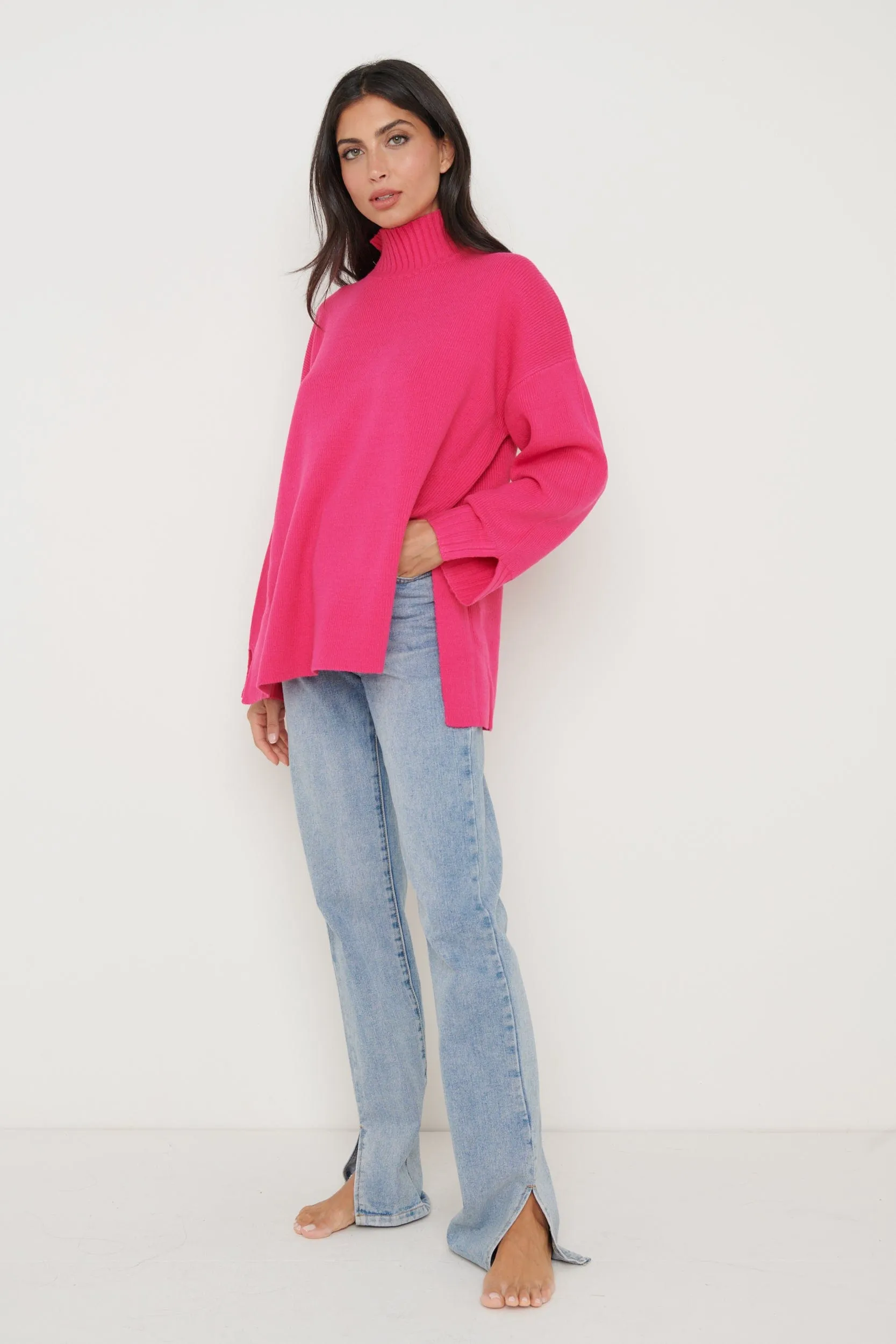 Amory Grown Neck Knit Jumper - Pink