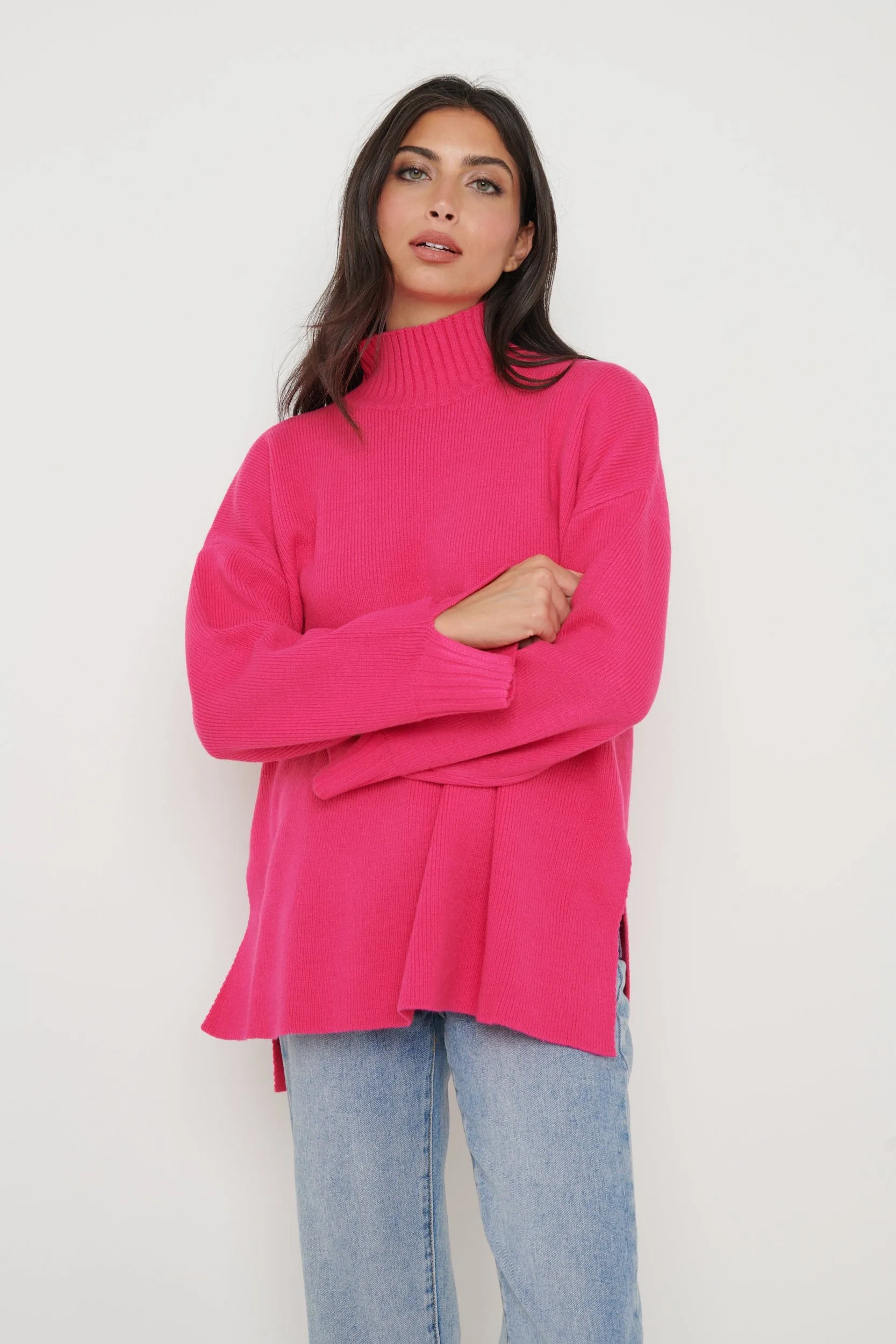 Amory Grown Neck Knit Jumper - Pink