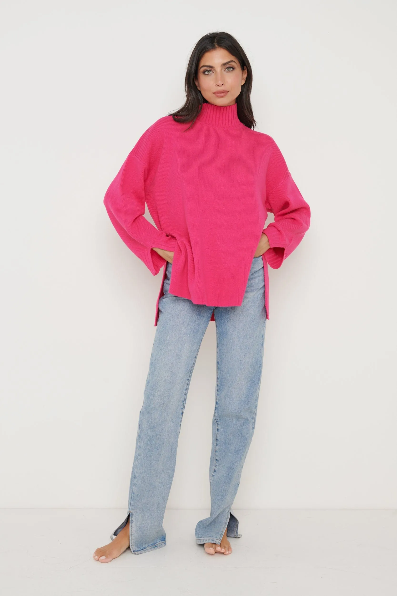 Amory Grown Neck Knit Jumper - Pink