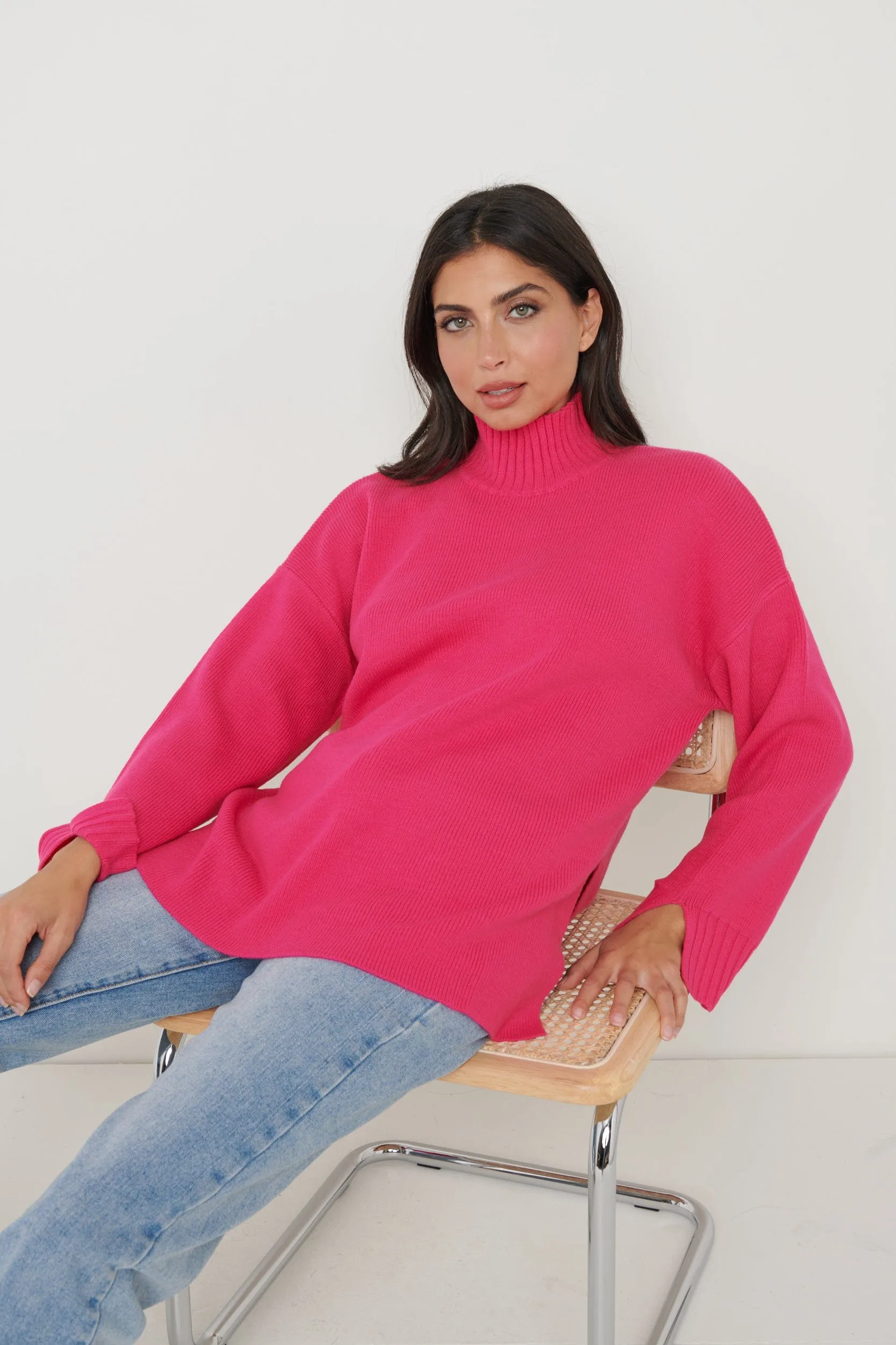 Amory Grown Neck Knit Jumper - Pink