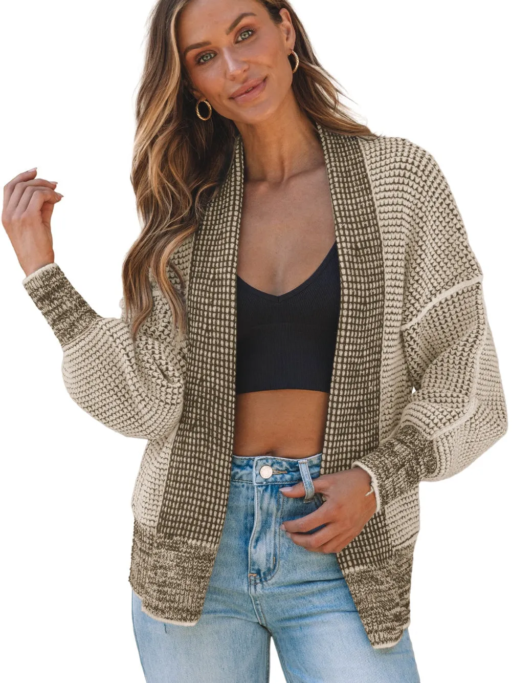 Apricot Oversized Collared Waffle Knit Cardigan