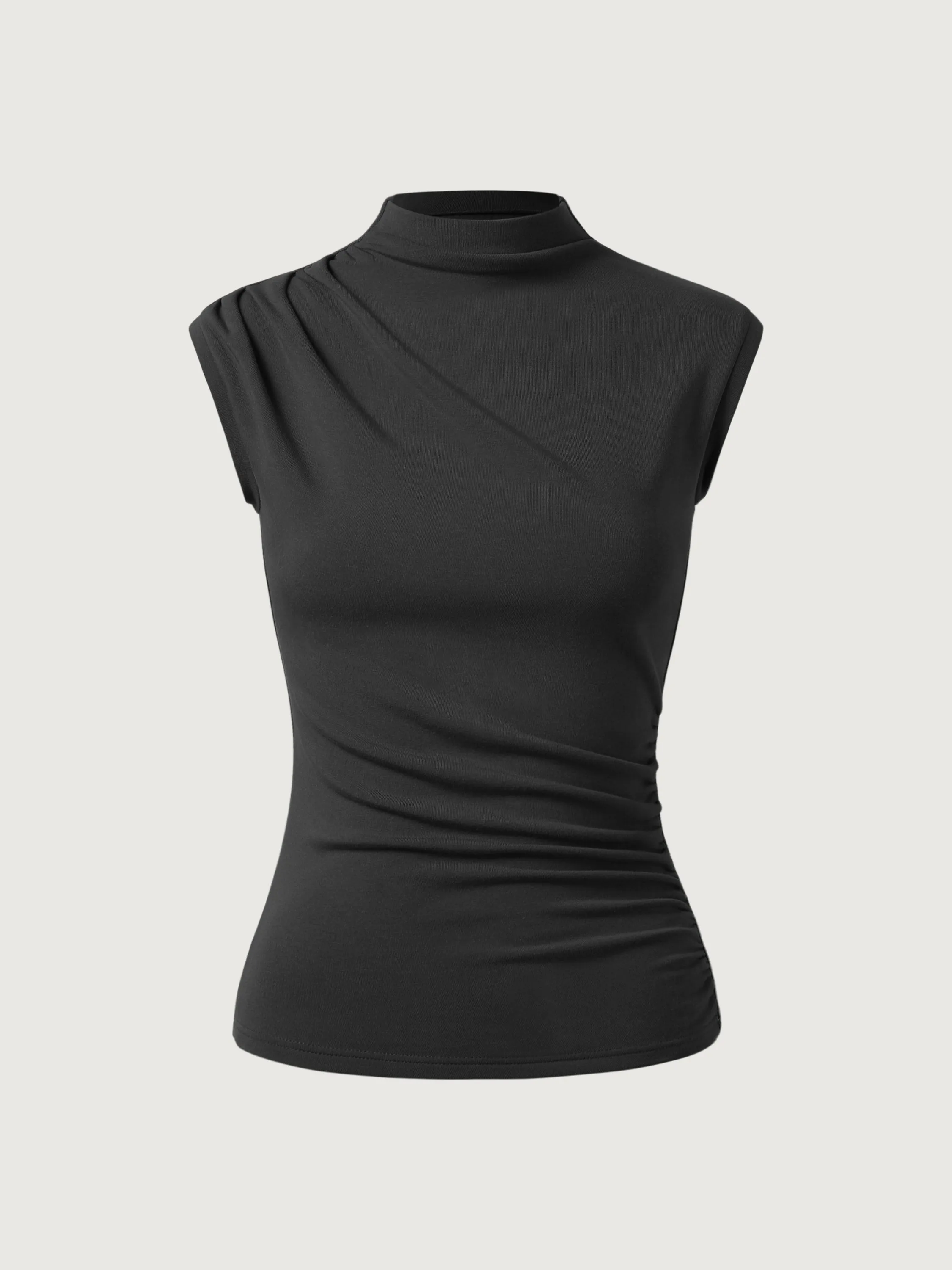 Asymmetrical Ruching Mockneck Tank Top