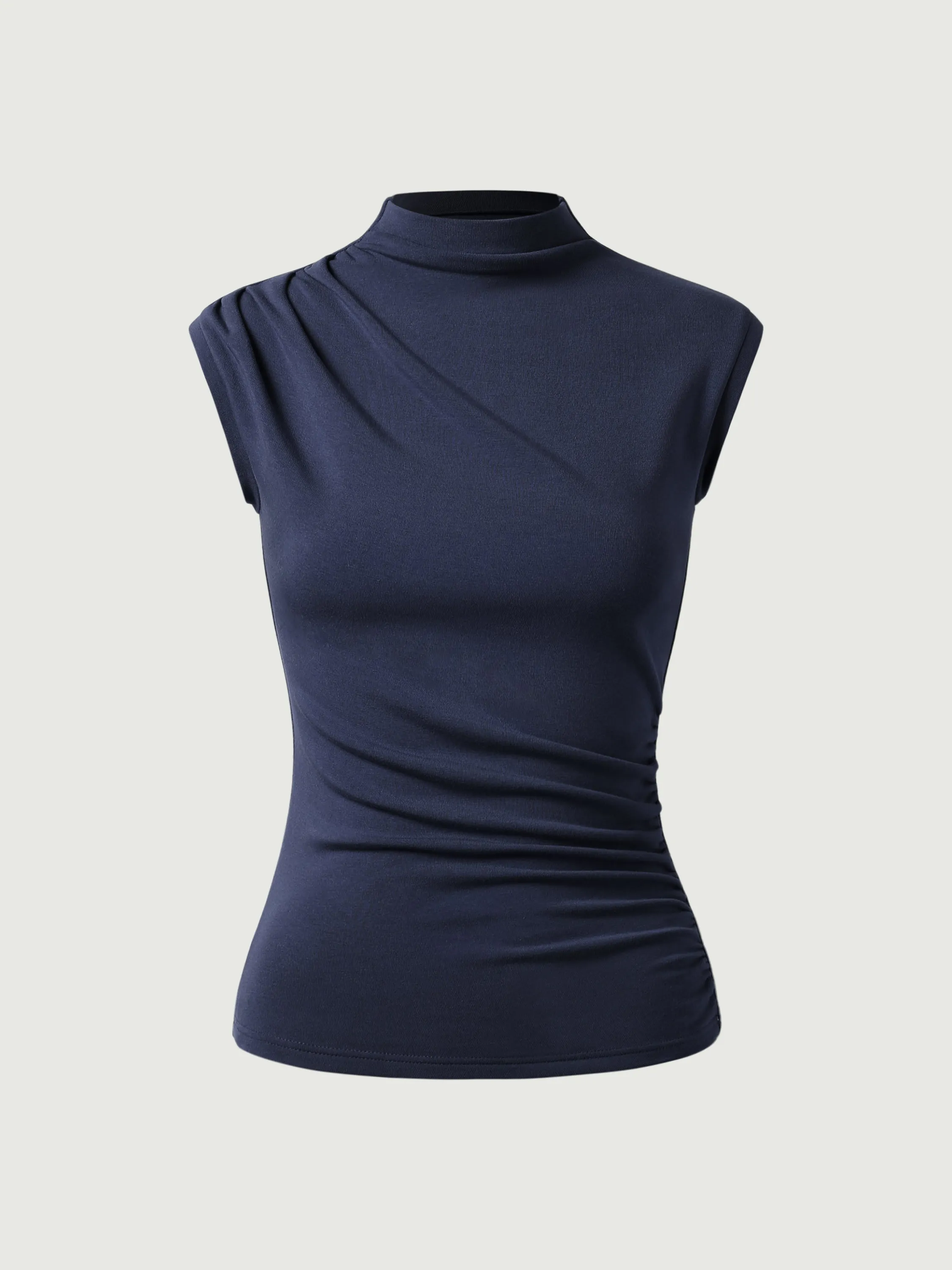 Asymmetrical Ruching Mockneck Tank Top