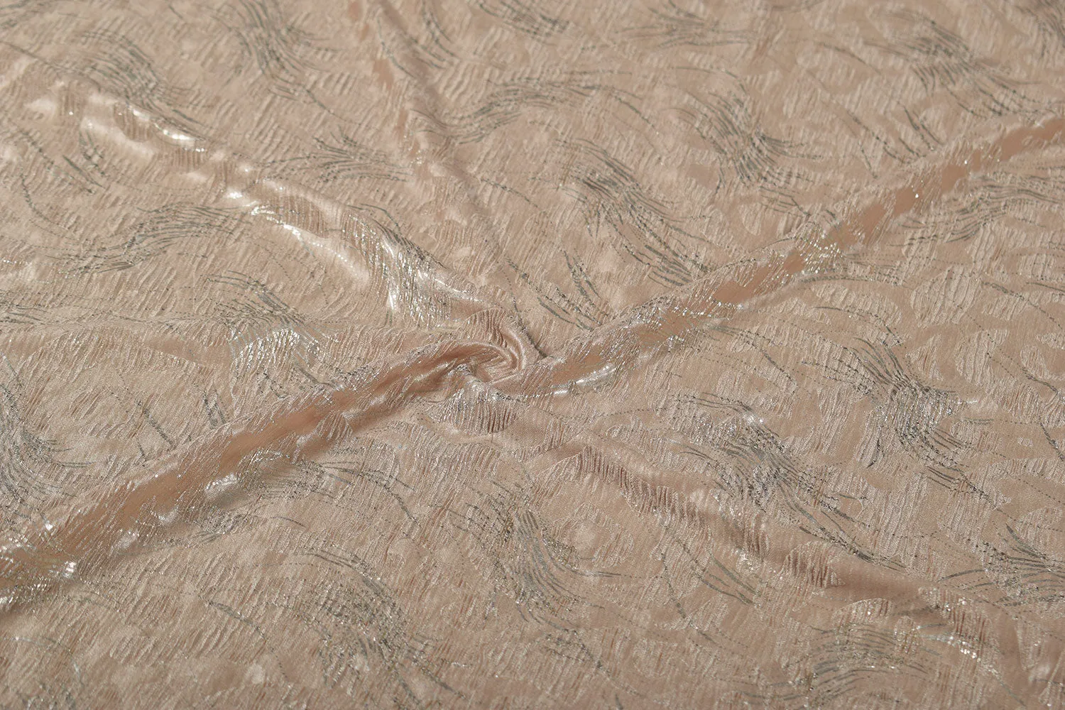 Beige Foil Printed Crushed Knit Fabric