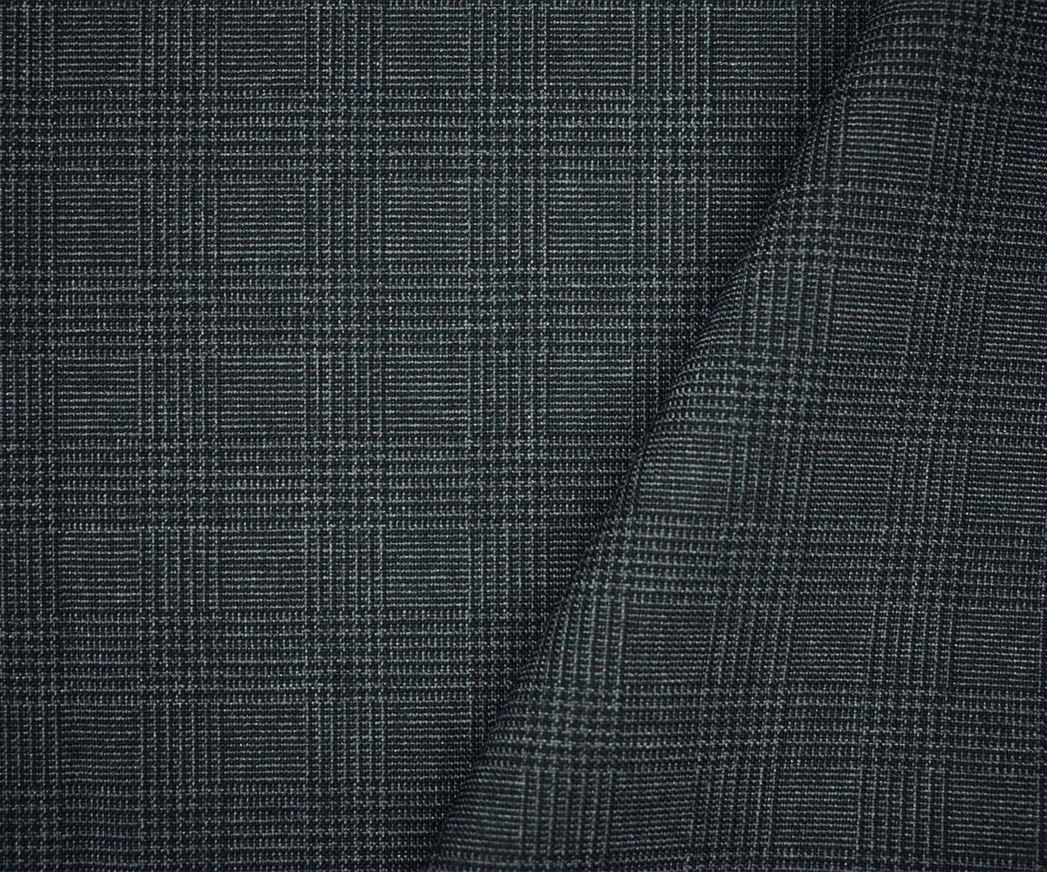 Black-Dark Gray Tropical Poly-Wool Glen Plaid Woven Shirting Fabric