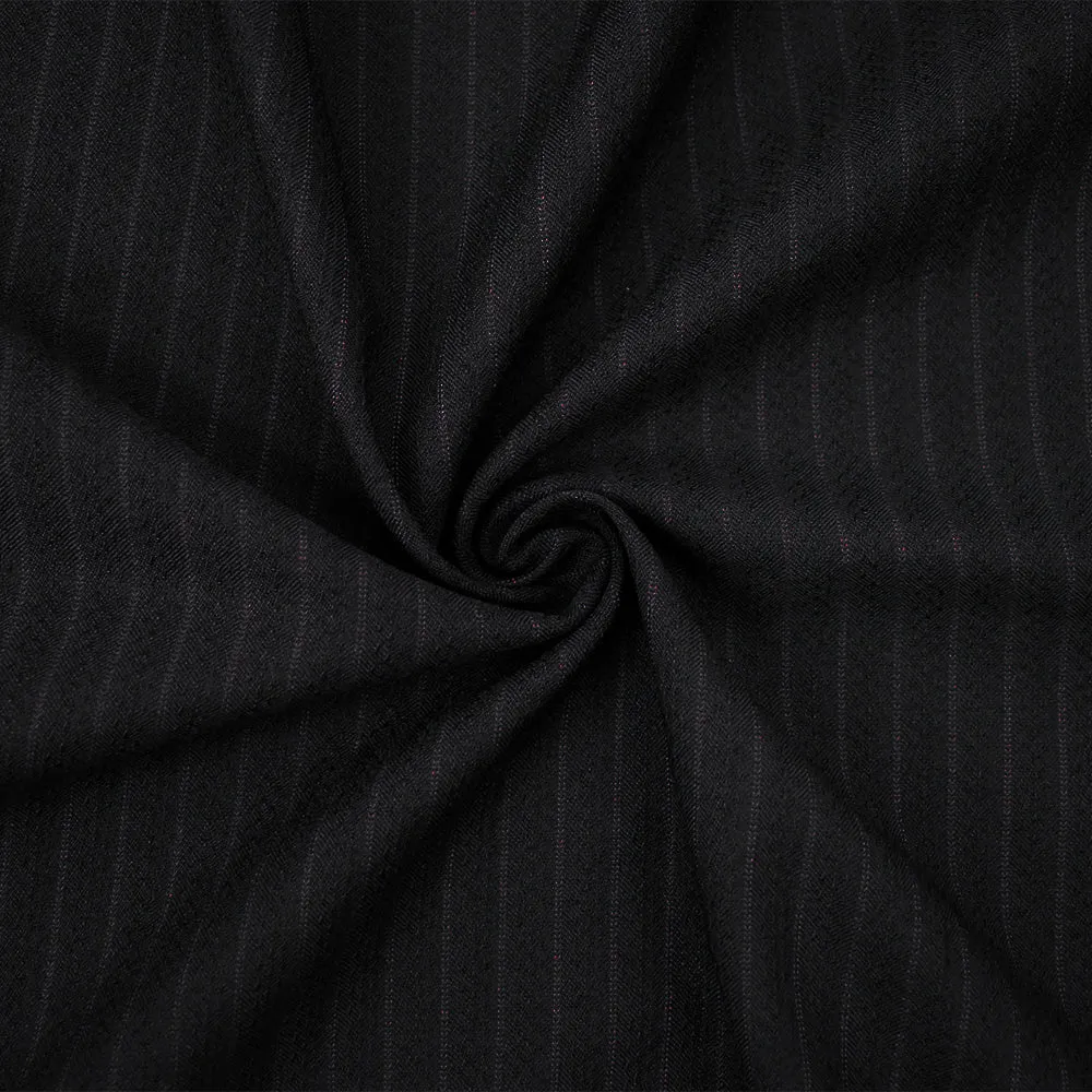 Black-Deep Purple Wool Polyester Dobby Striped Shirting Fabric