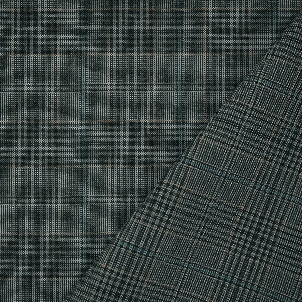 Black-Gray-Multi Wool Polyester Plaid Woven Shirting Fabric