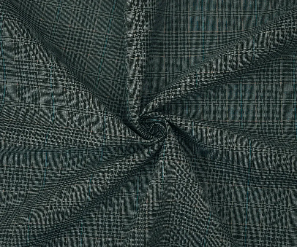 Black-Gray-Multi Wool Polyester Plaid Woven Shirting Fabric