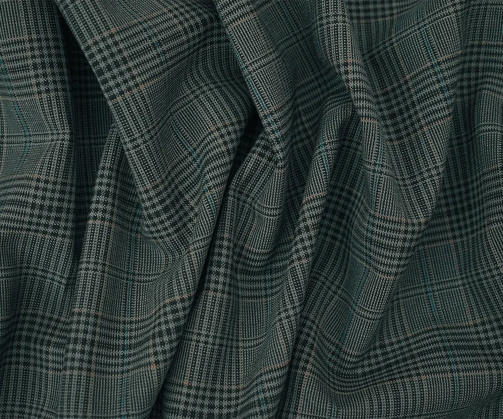 Black-Gray-Multi Wool Polyester Plaid Woven Shirting Fabric