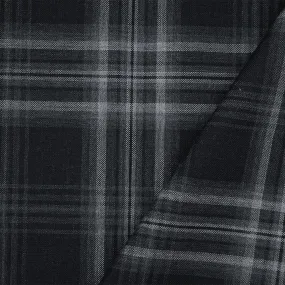 Black-Gray Poly Wool Blend Plaid Woven Shirting Fabric