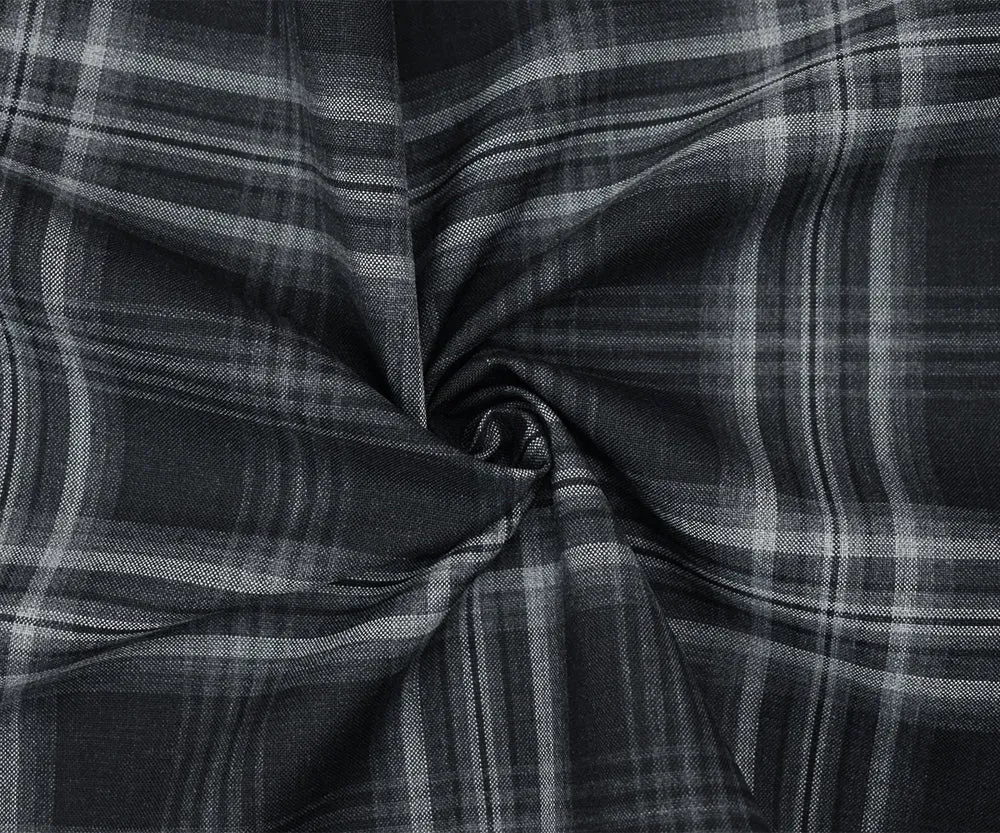 Black-Gray Poly Wool Blend Plaid Woven Shirting Fabric