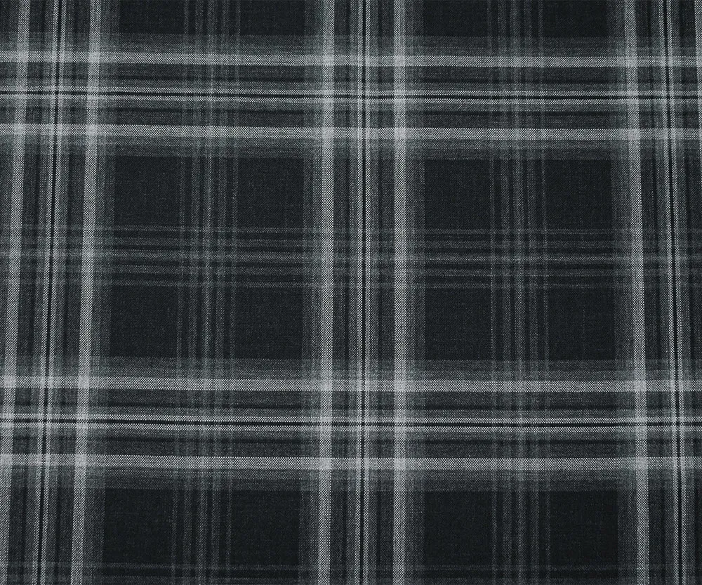 Black-Gray Poly Wool Blend Plaid Woven Shirting Fabric