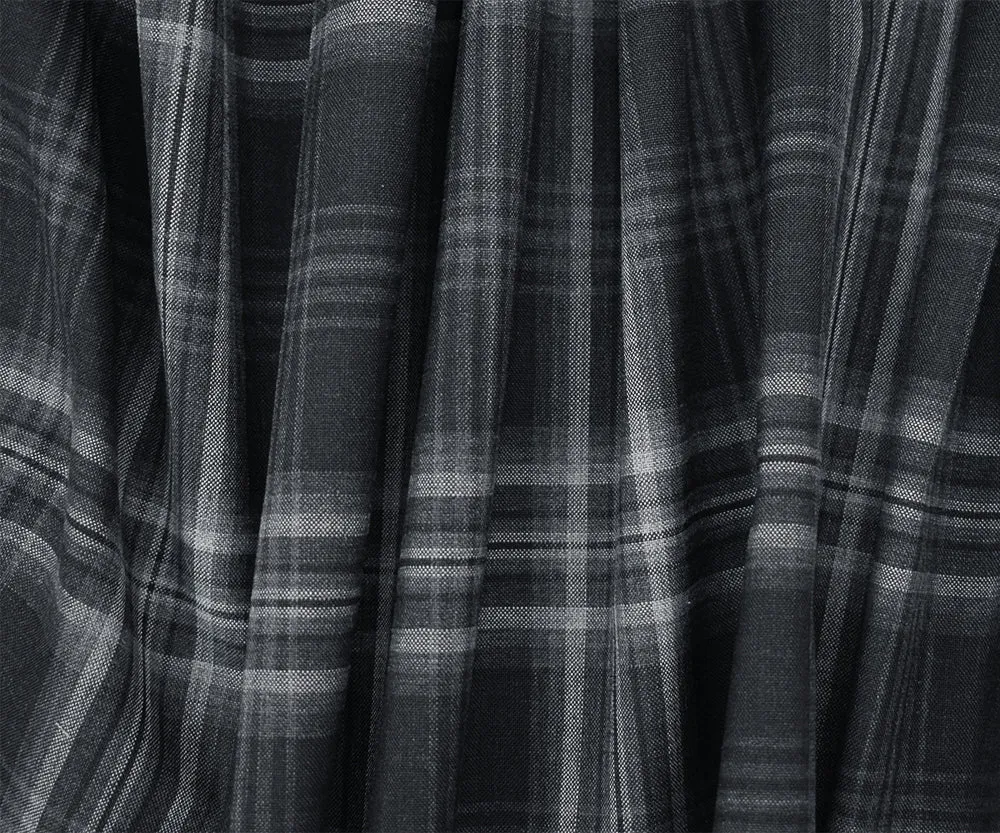 Black-Gray Poly Wool Blend Plaid Woven Shirting Fabric