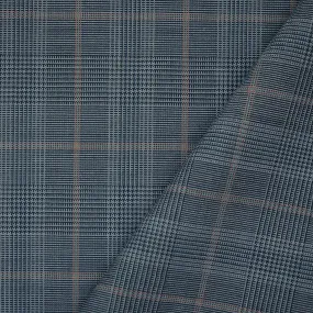 Blue-Orange-Multi Wool Poly Glen Plaid Check Shirting Woven Fabric