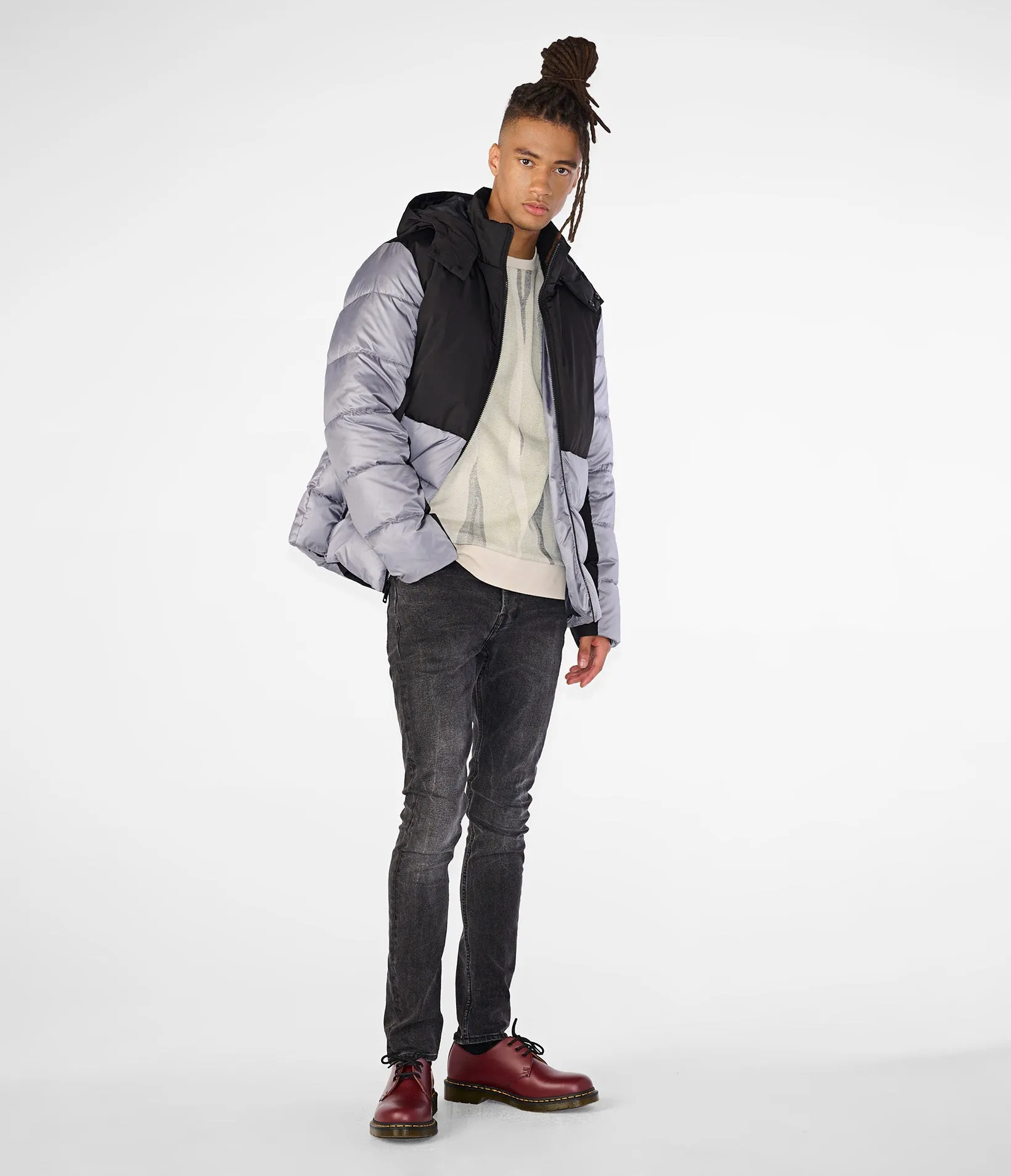 Color Block Mixed Media Puffer Jacket