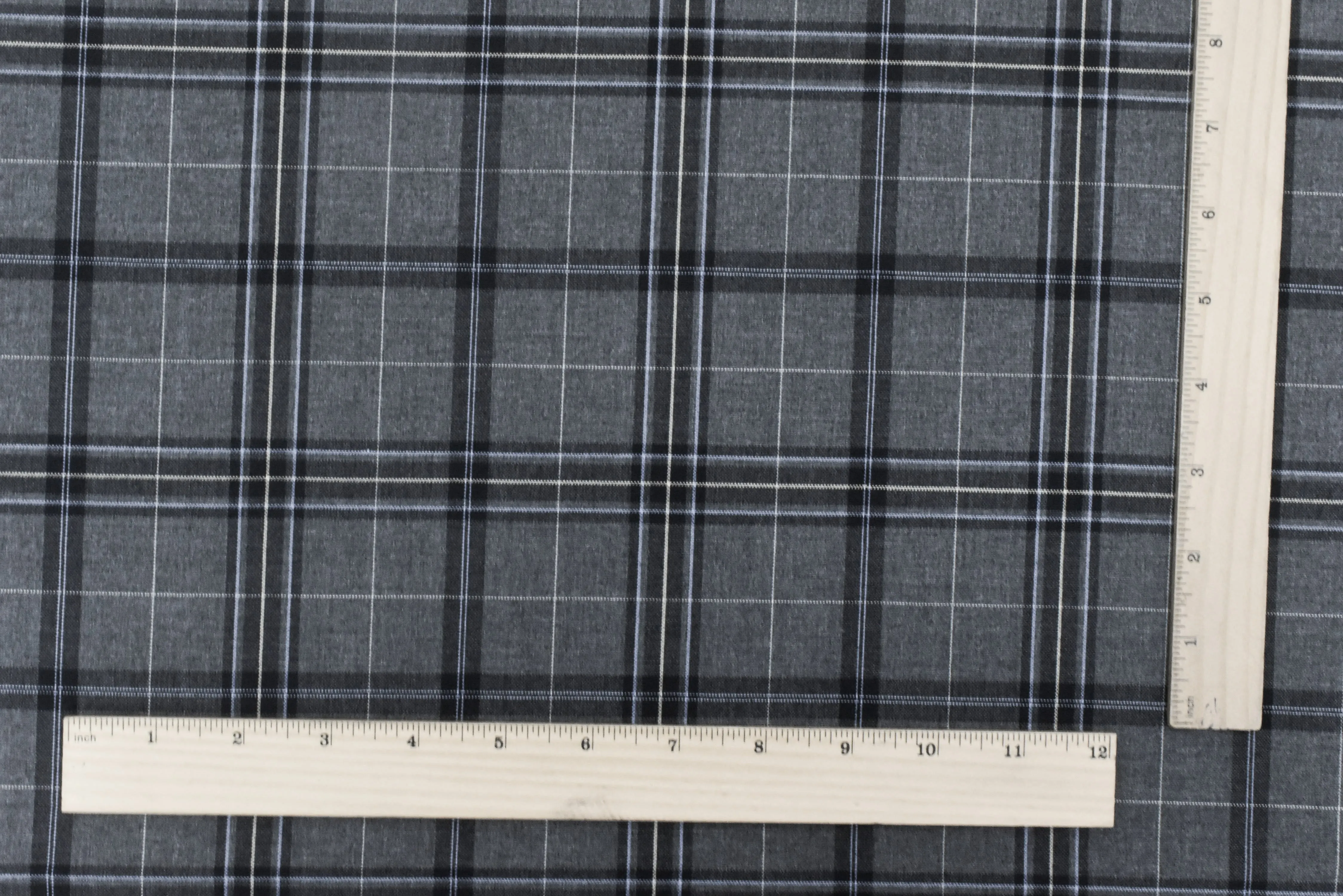 Cool Gray-Blue-Multi Plaid Wool-Poly Woven Suiting Fabric