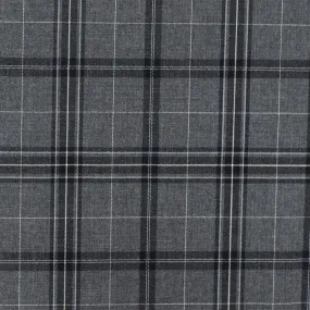 Cool Gray-Blue-Multi Plaid Wool-Poly Woven Suiting Fabric