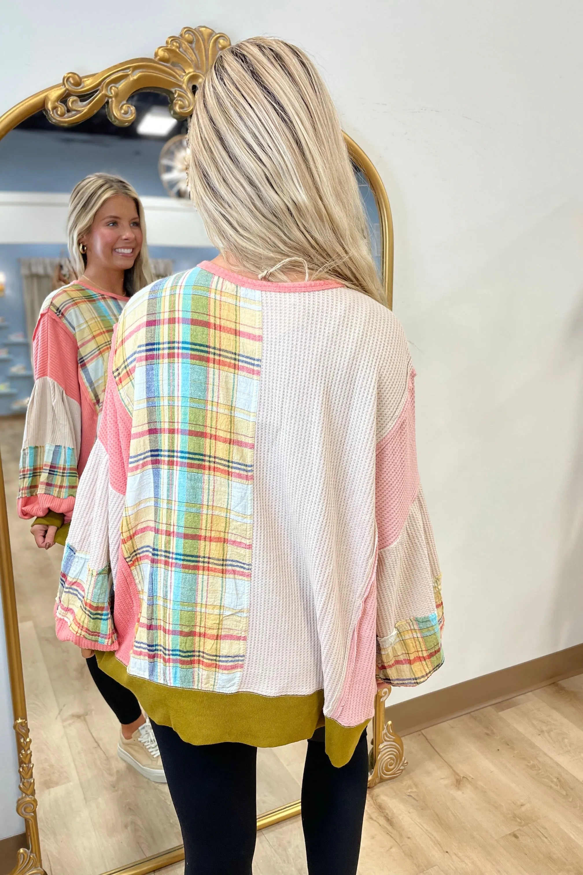 Coral Flower Combo Plaid Tee