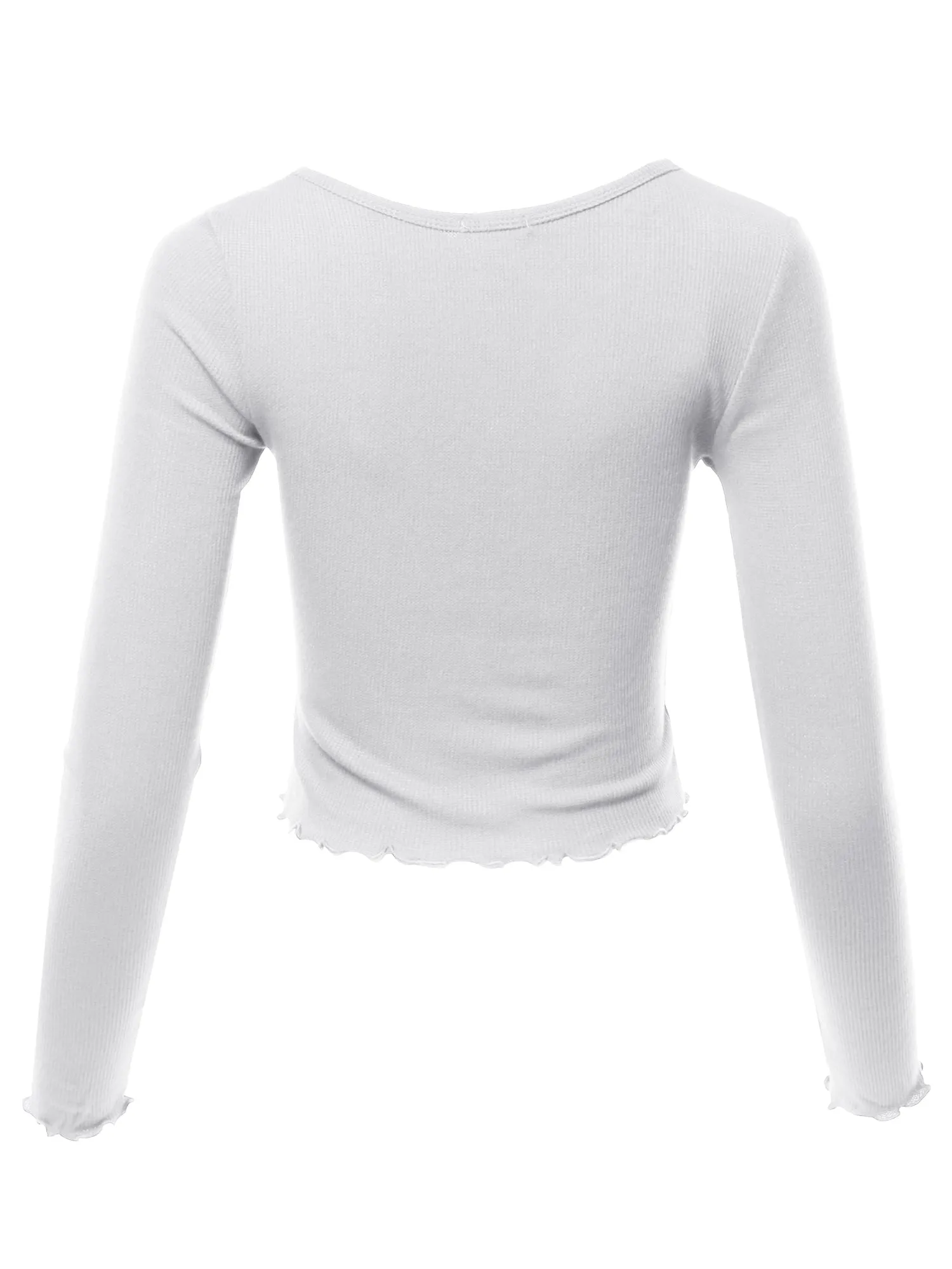 Cropped Scoop Neck Long Sleeve Merrow Edge Thermal Tops Tee