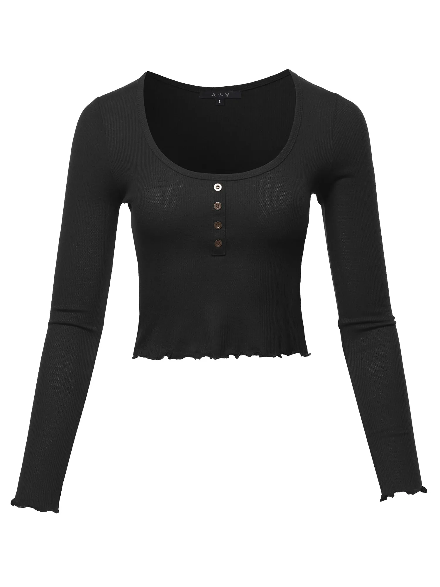 Cropped Scoop Neck Long Sleeve Merrow Edge Thermal Tops Tee