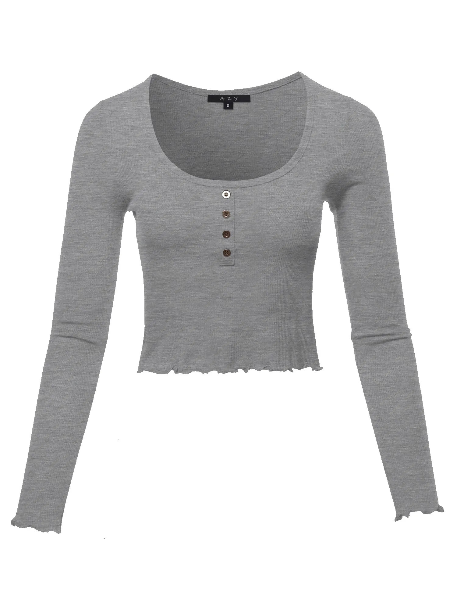 Cropped Scoop Neck Long Sleeve Merrow Edge Thermal Tops Tee