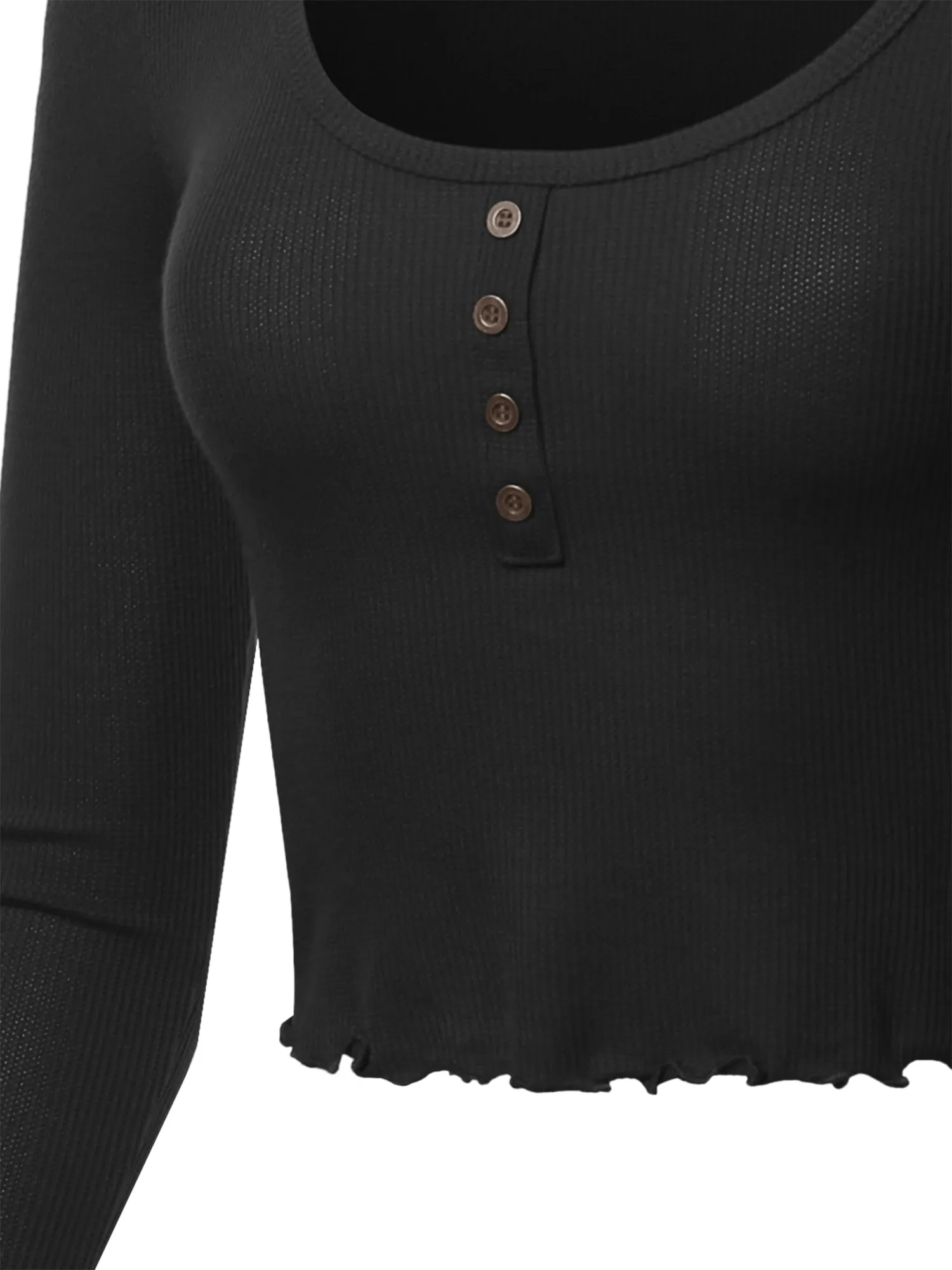 Cropped Scoop Neck Long Sleeve Merrow Edge Thermal Tops Tee