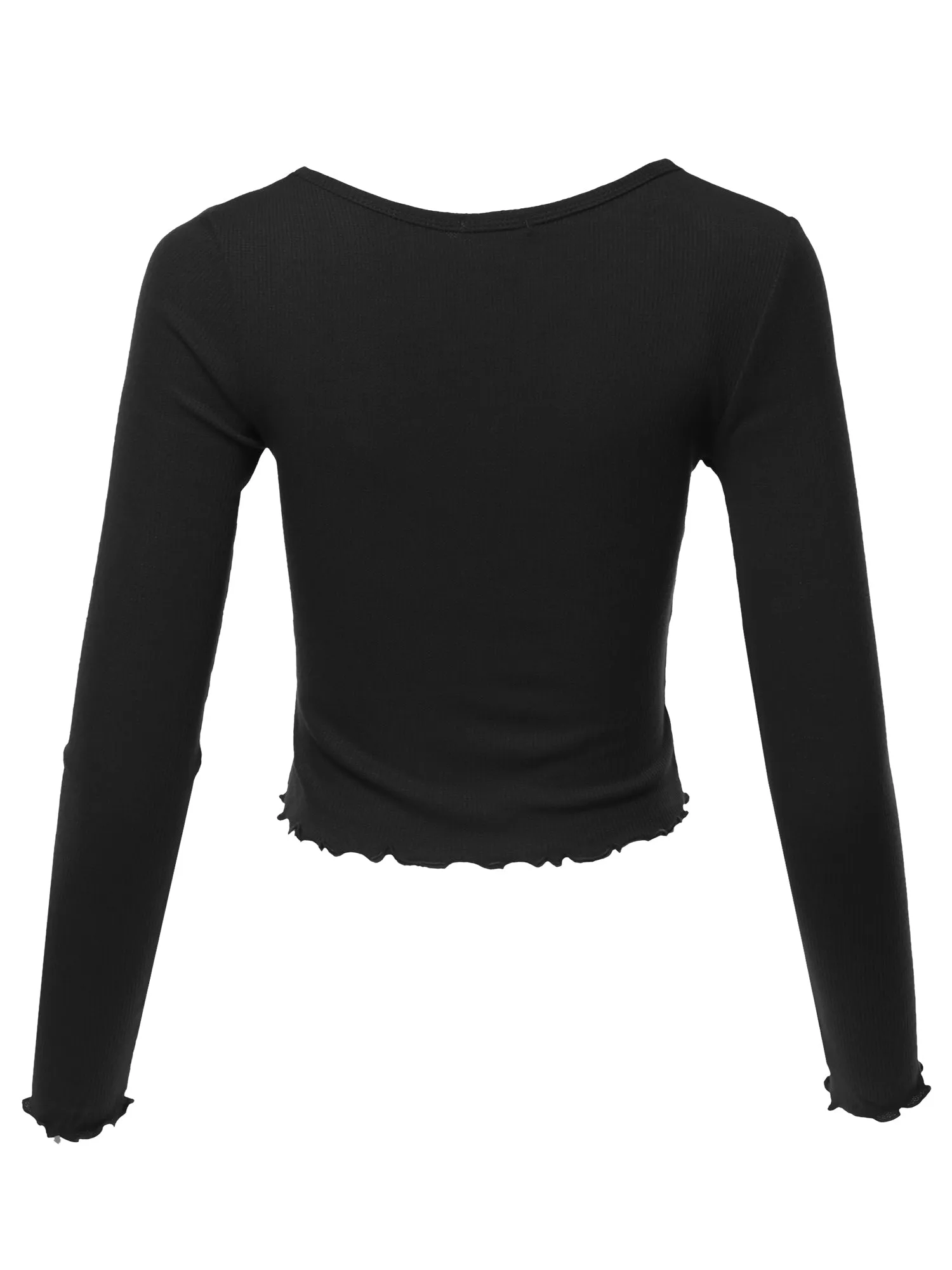 Cropped Scoop Neck Long Sleeve Merrow Edge Thermal Tops Tee