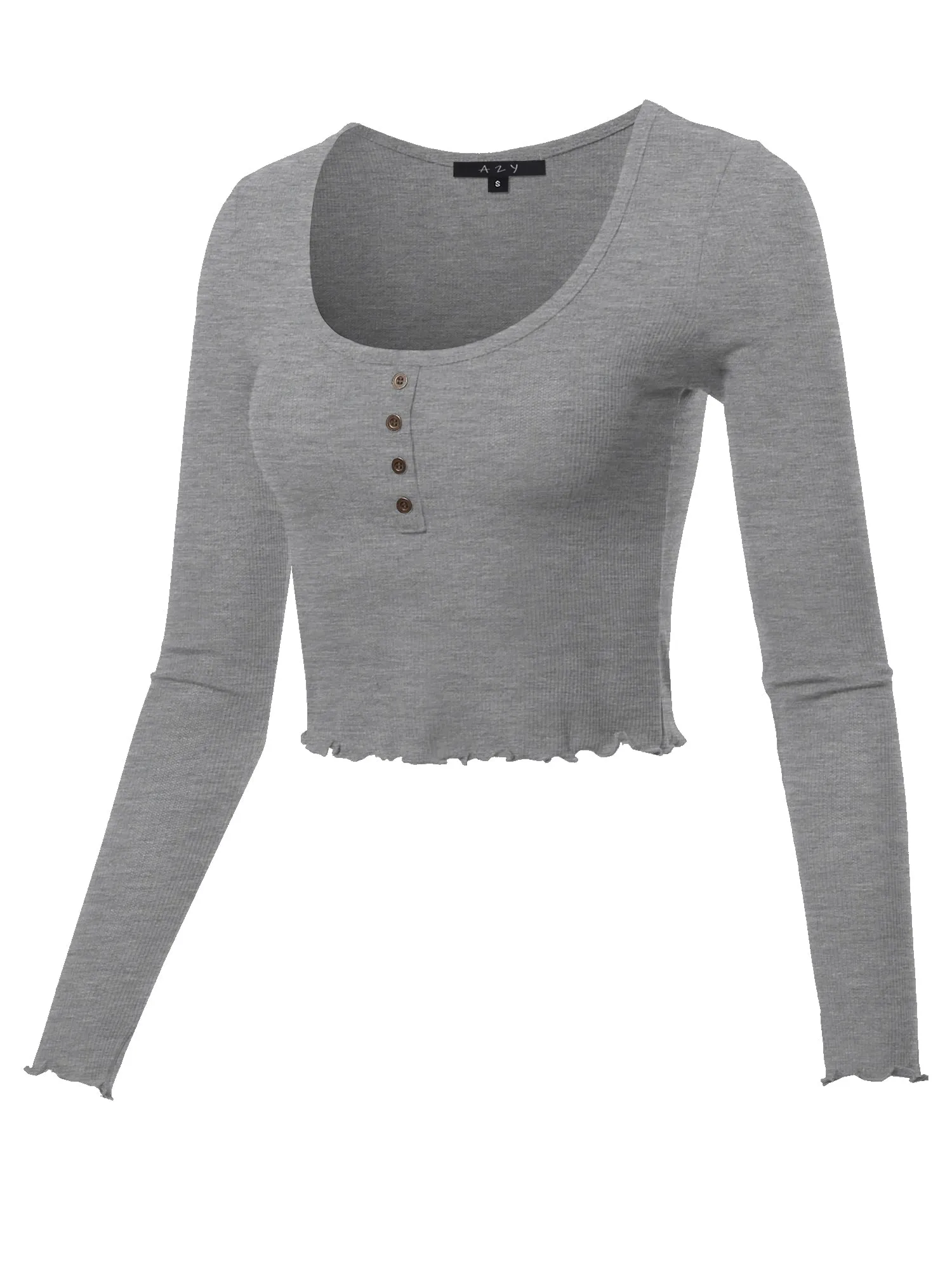 Cropped Scoop Neck Long Sleeve Merrow Edge Thermal Tops Tee