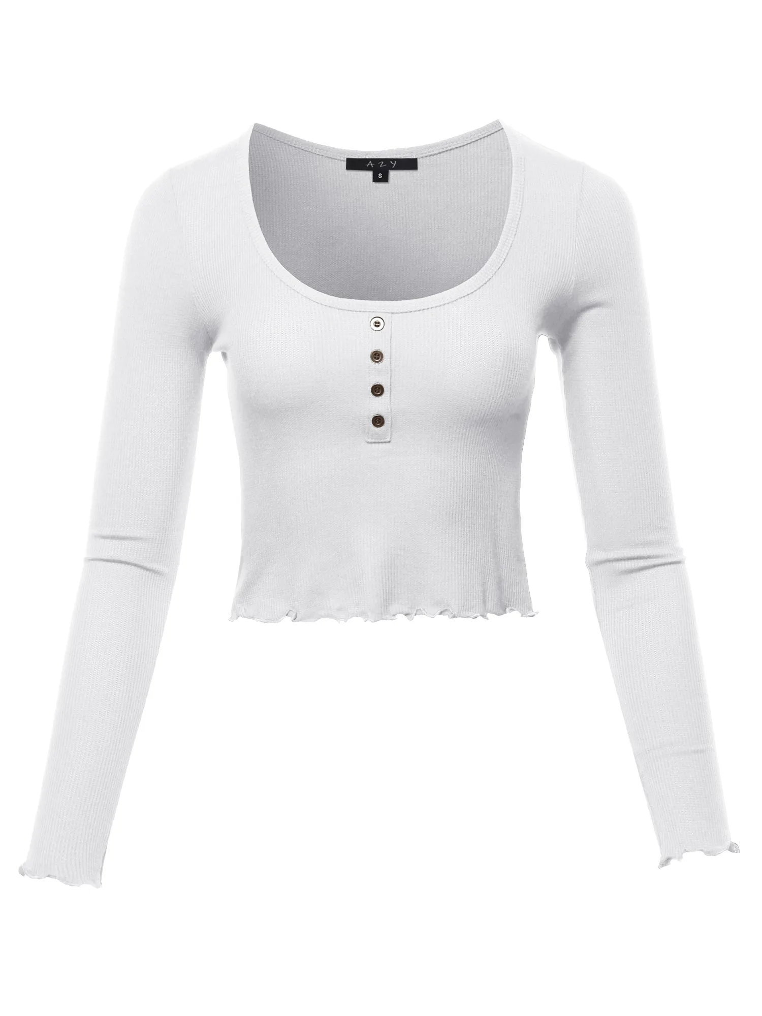 Cropped Scoop Neck Long Sleeve Merrow Edge Thermal Tops Tee