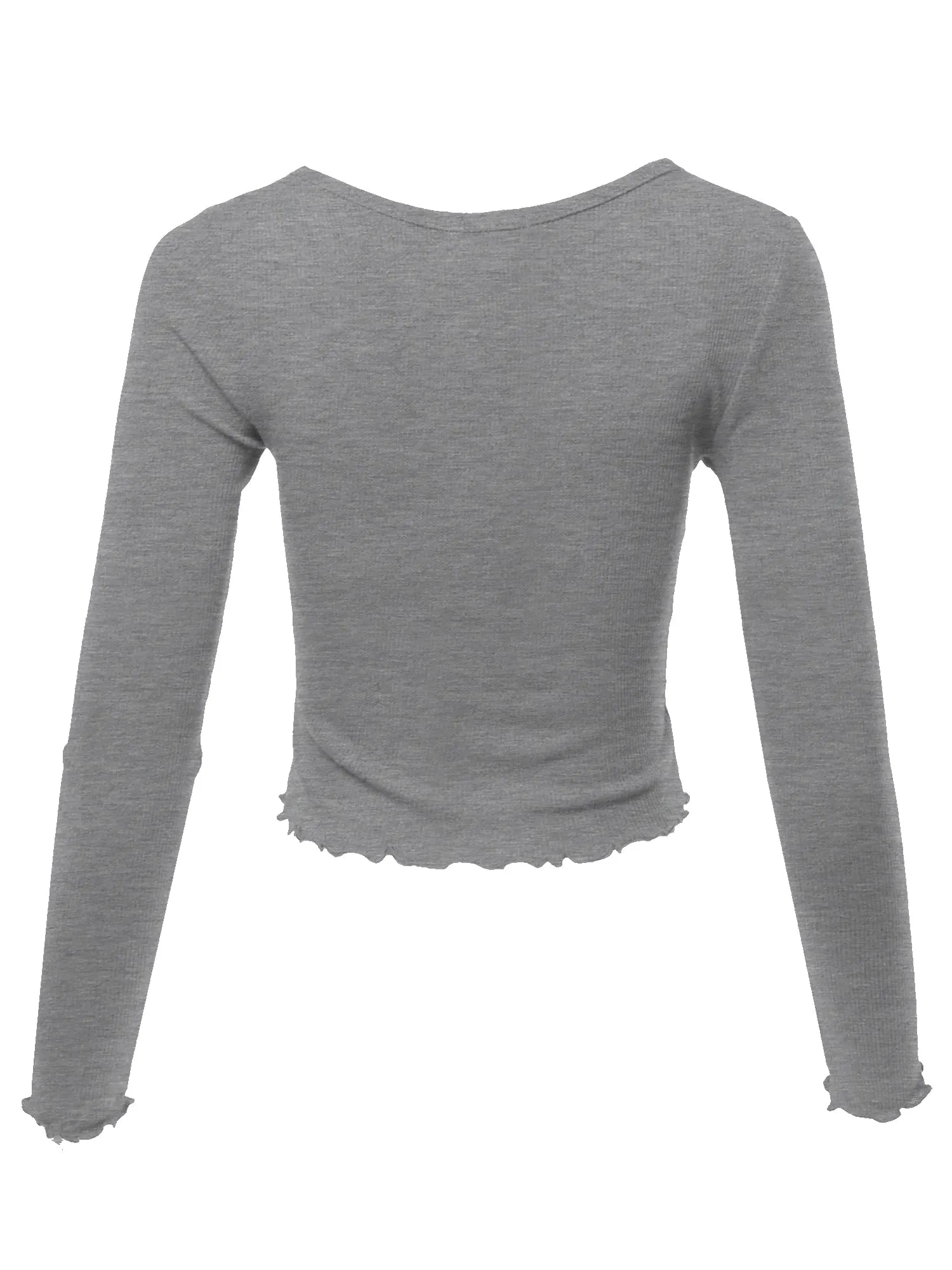 Cropped Scoop Neck Long Sleeve Merrow Edge Thermal Tops Tee