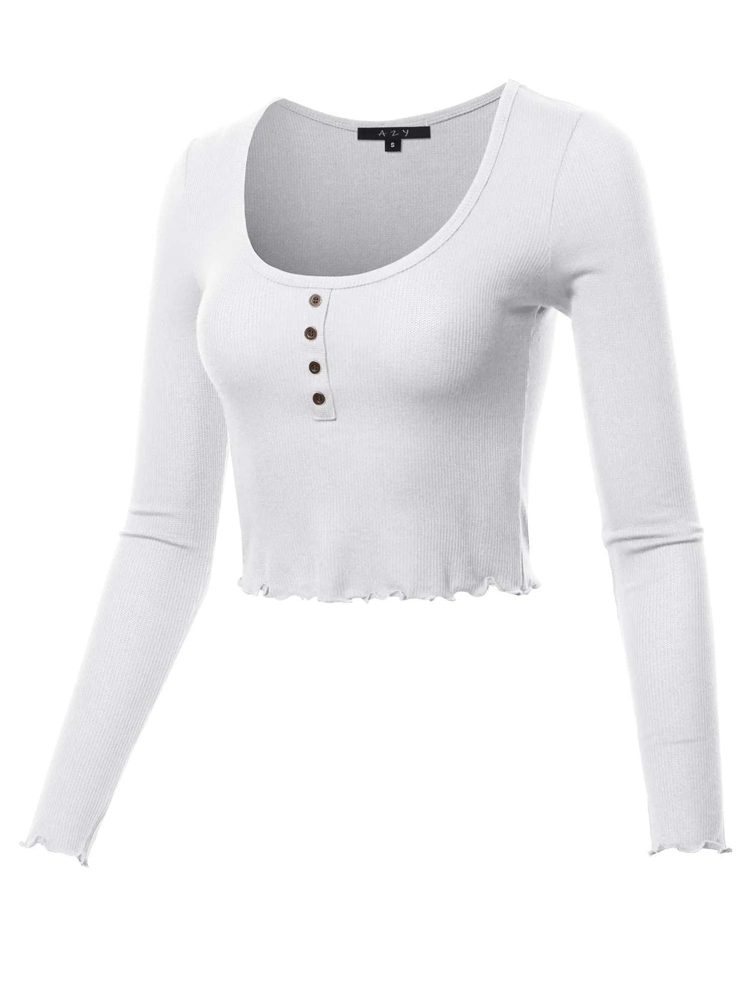 Cropped Scoop Neck Long Sleeve Merrow Edge Thermal Tops Tee