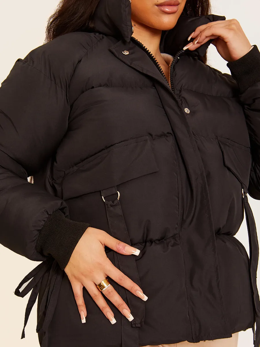 D-Ring Tape Pockets Padded Puffer Jacket