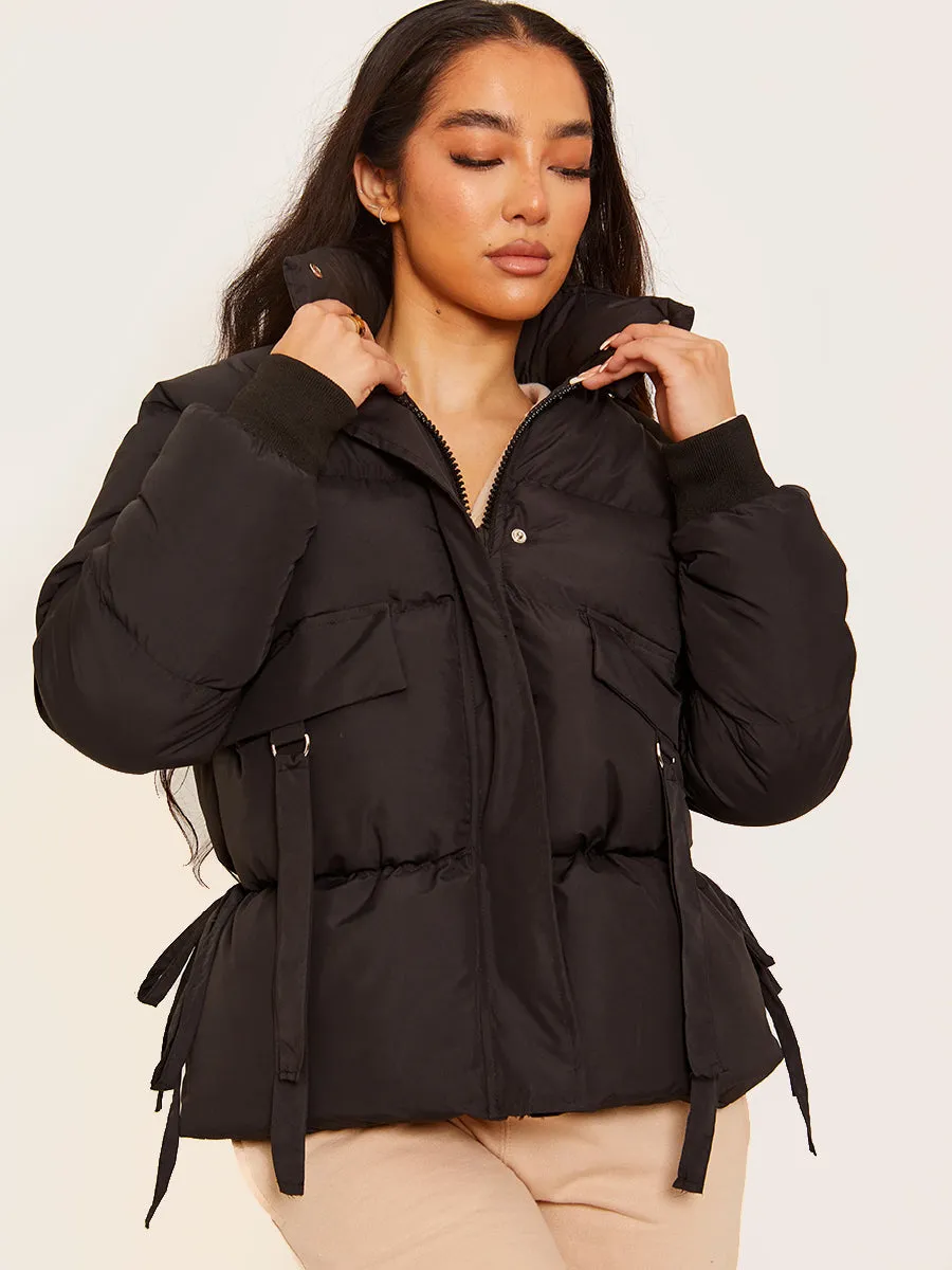 D-Ring Tape Pockets Padded Puffer Jacket