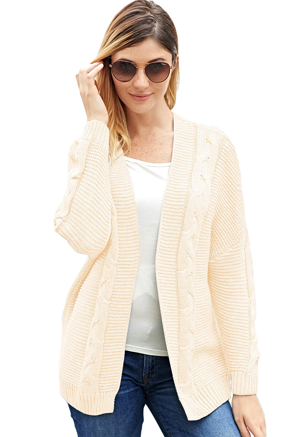 Fashion White Chunky Wide Long Sleeve Knit Cardigan