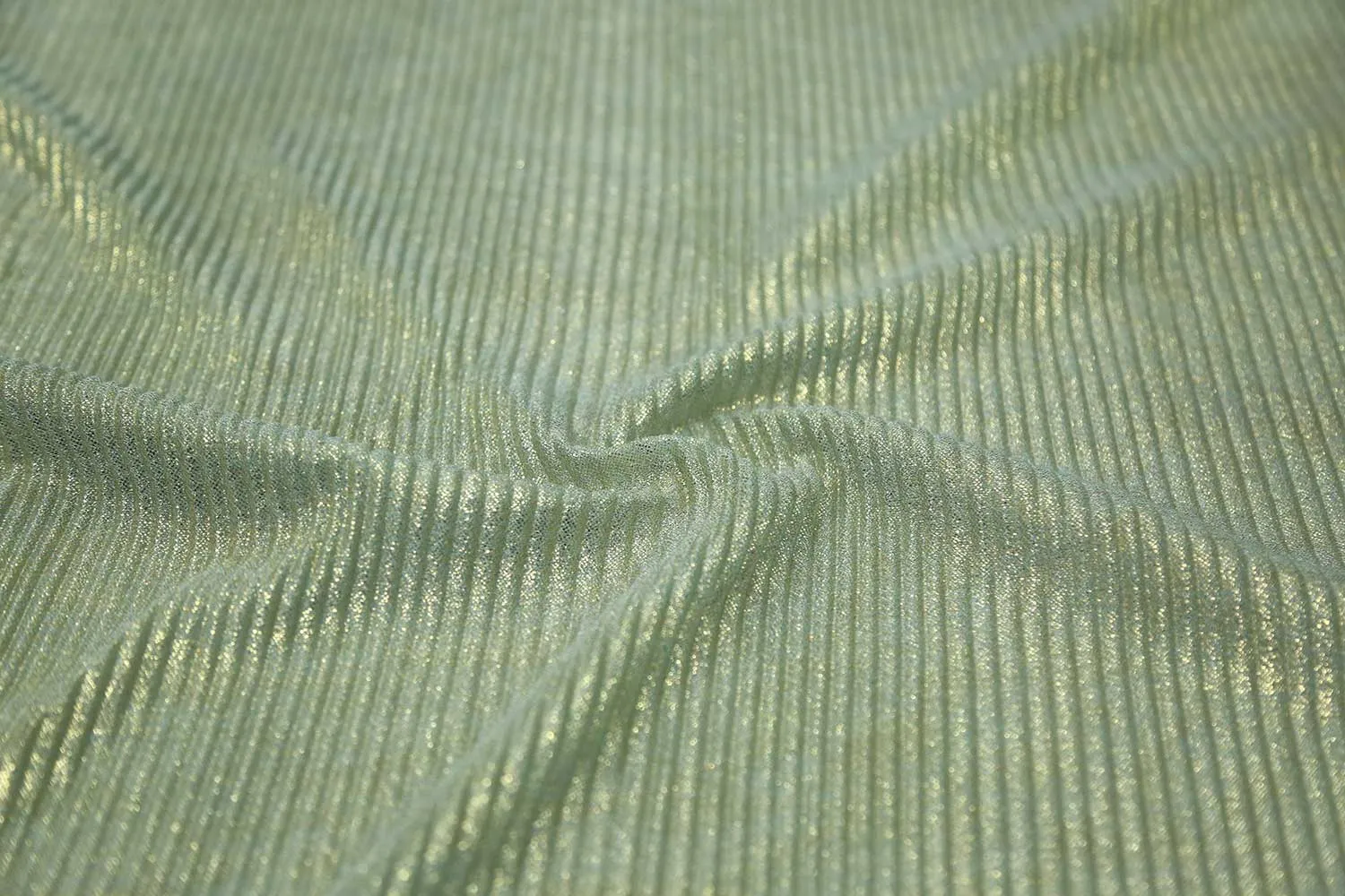 Golden Foil on Aqua Blue Pleated Foil Knit Fabric