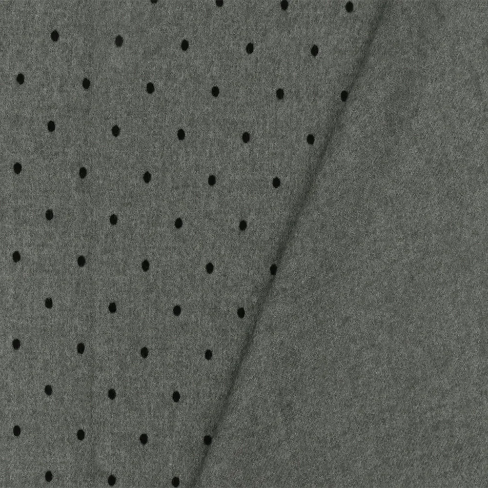 Gray-Black Dot Velvet Flocked Poly-Wool Brushed Twill Jacketing Fabric