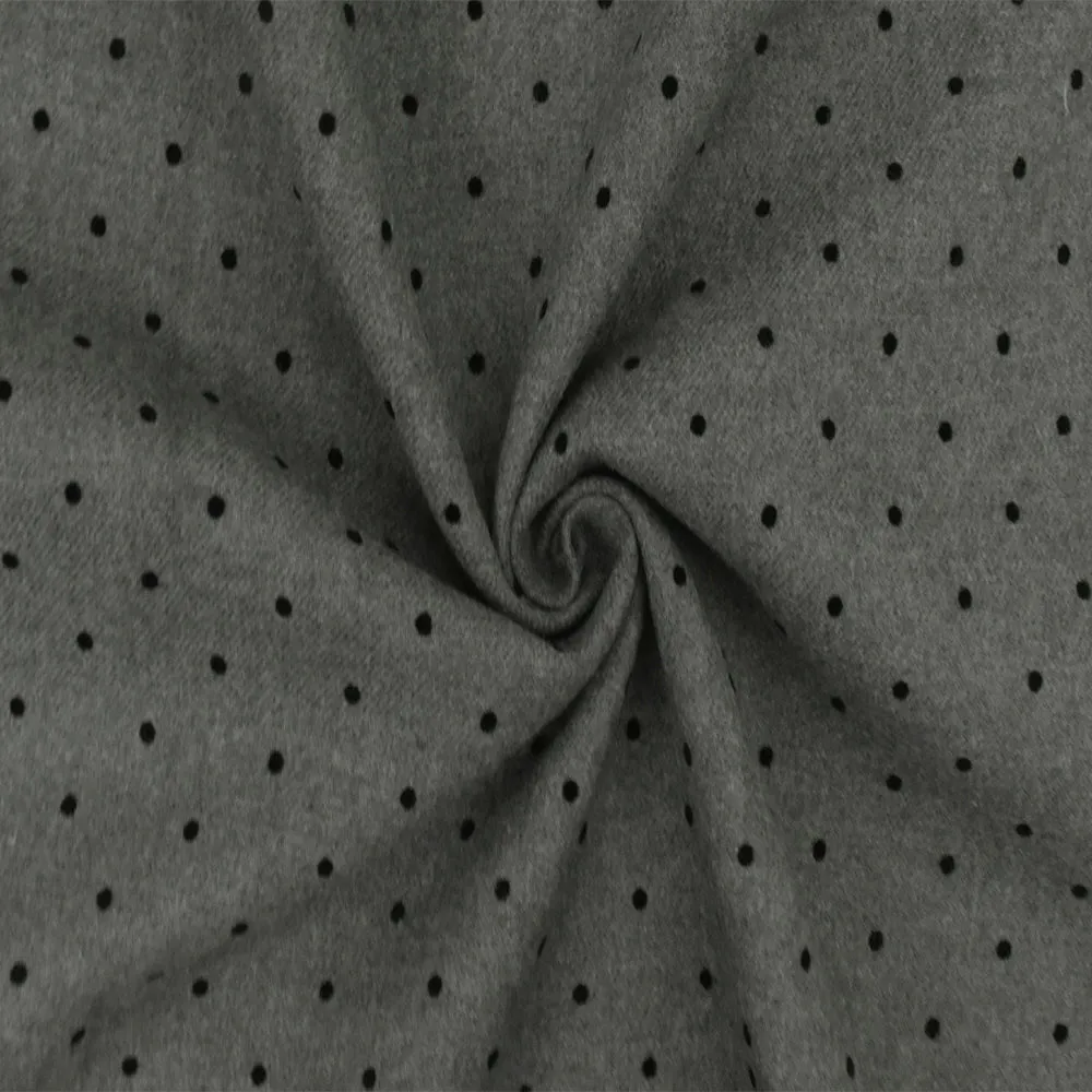 Gray-Black Dot Velvet Flocked Poly-Wool Brushed Twill Jacketing Fabric