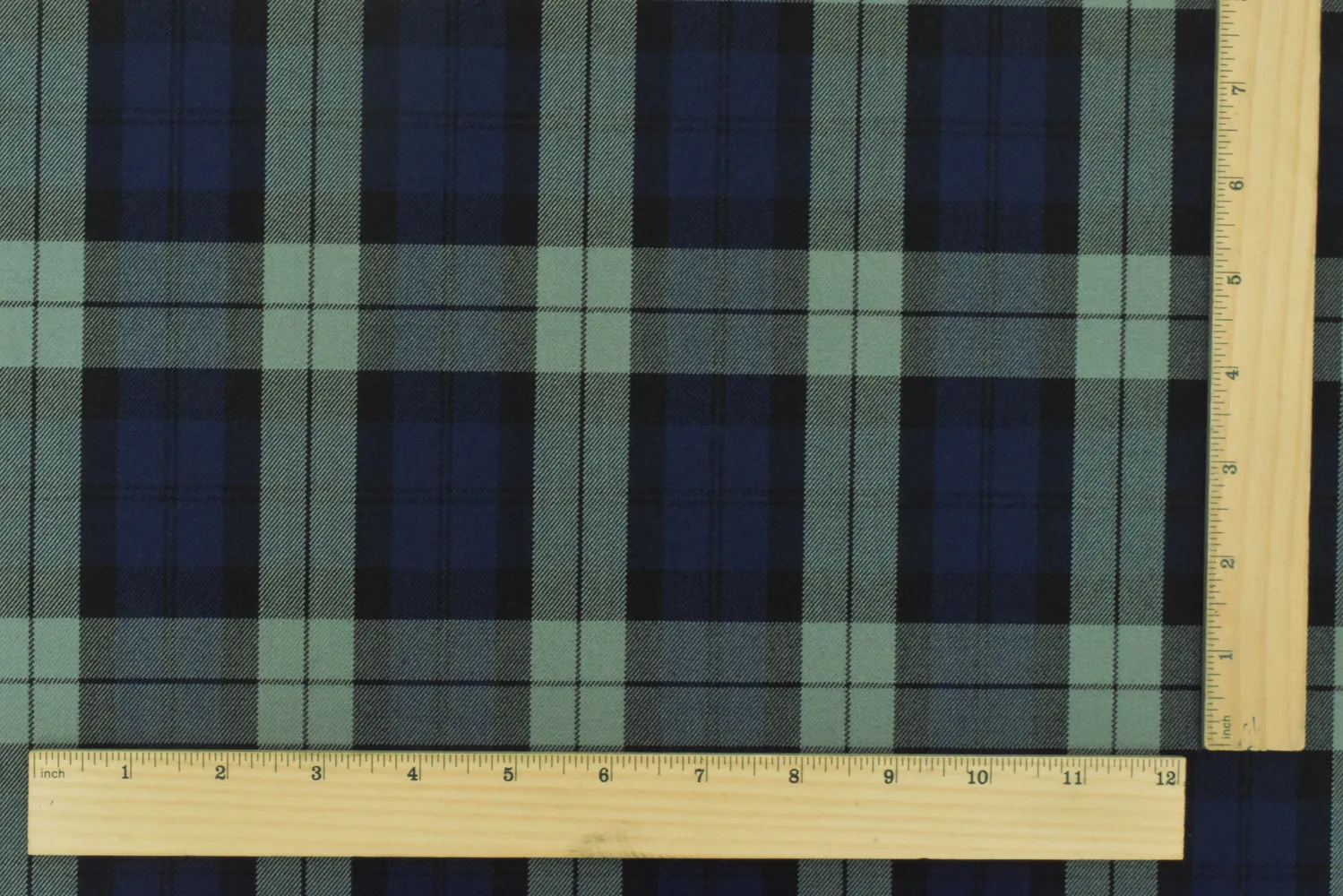 Gray-Blue-Black Plaid Wool-Poly Twill Woven Suiting fabric