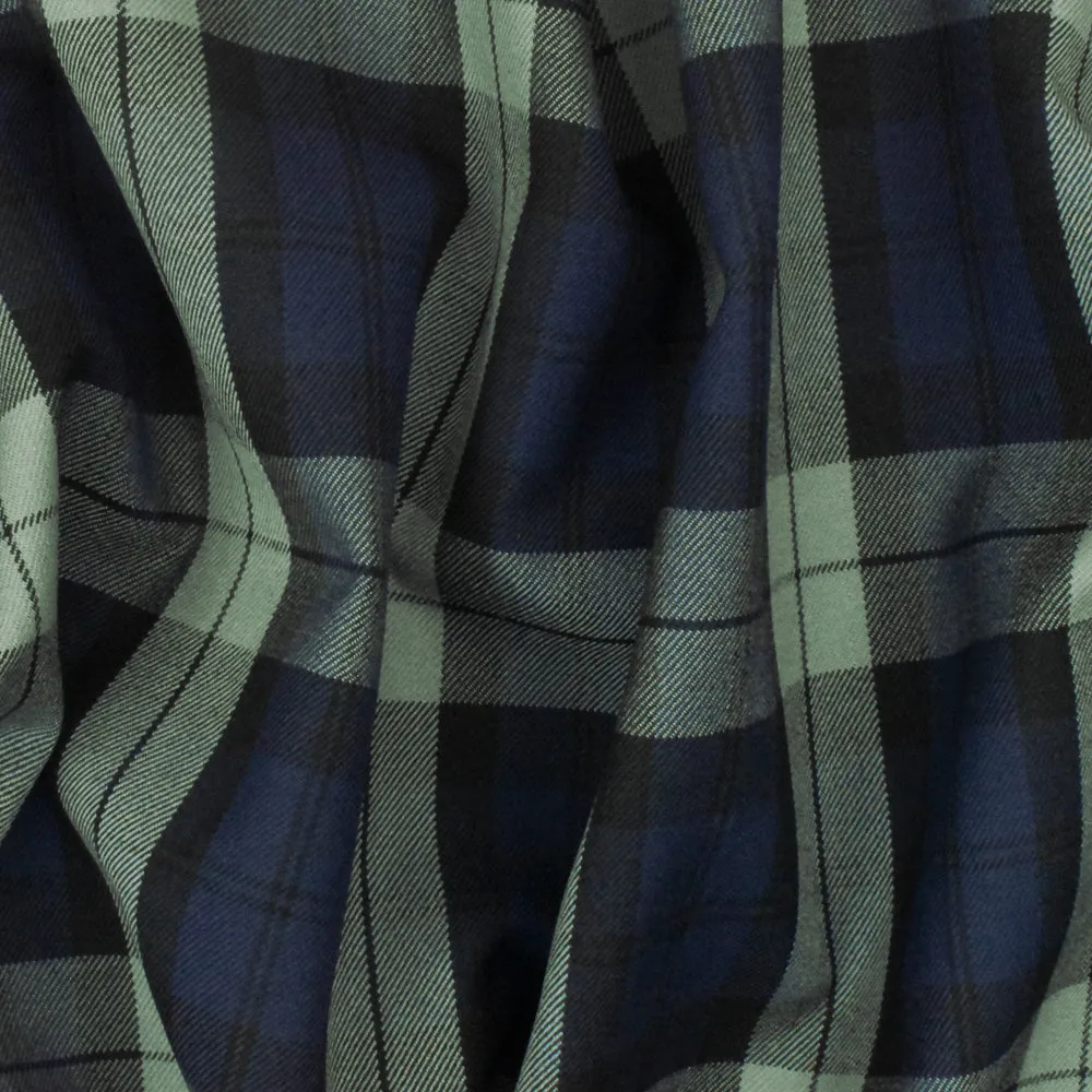 Gray-Blue-Black Plaid Wool-Poly Twill Woven Suiting fabric