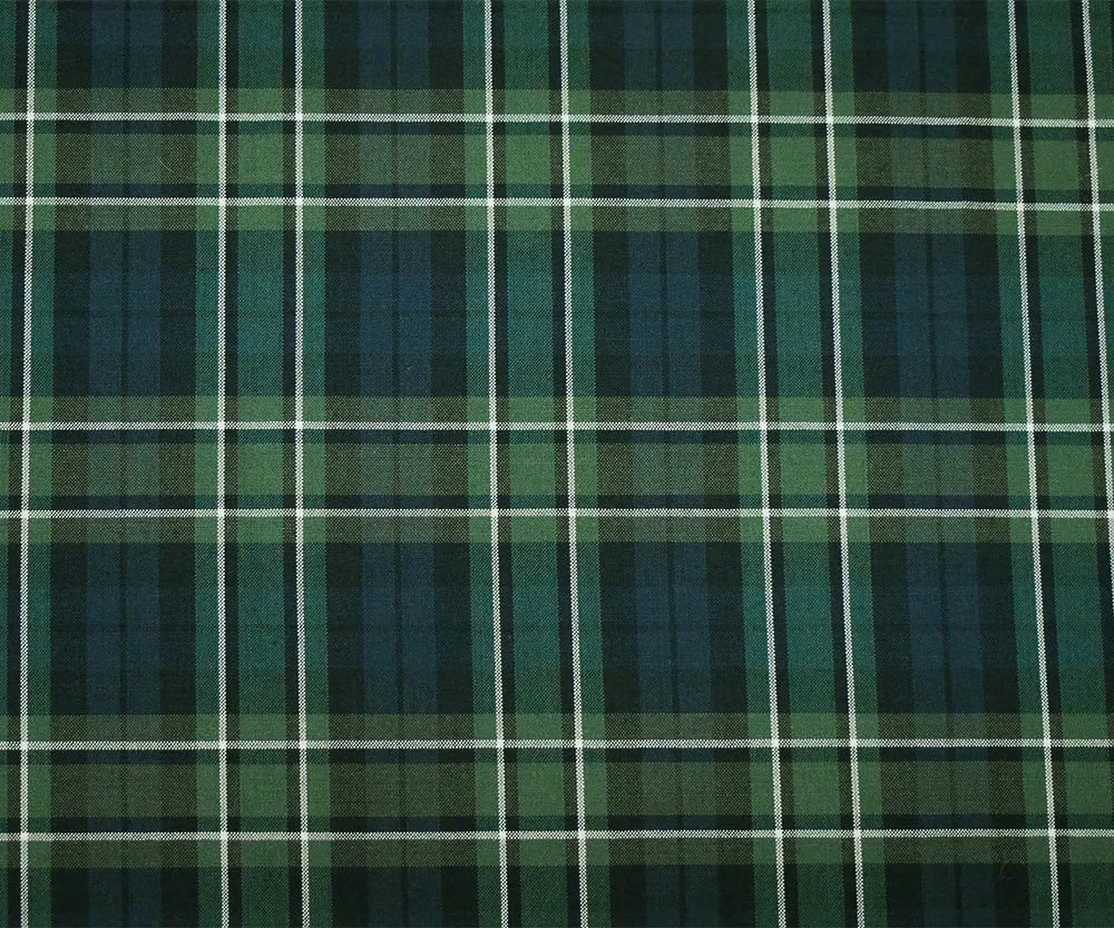 Green-Navy-Black Polyester Wool Plaid Woven Shirting Fabric