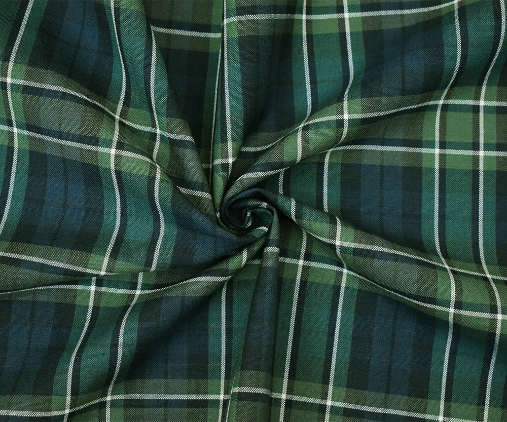 Green-Navy-Black Polyester Wool Plaid Woven Shirting Fabric