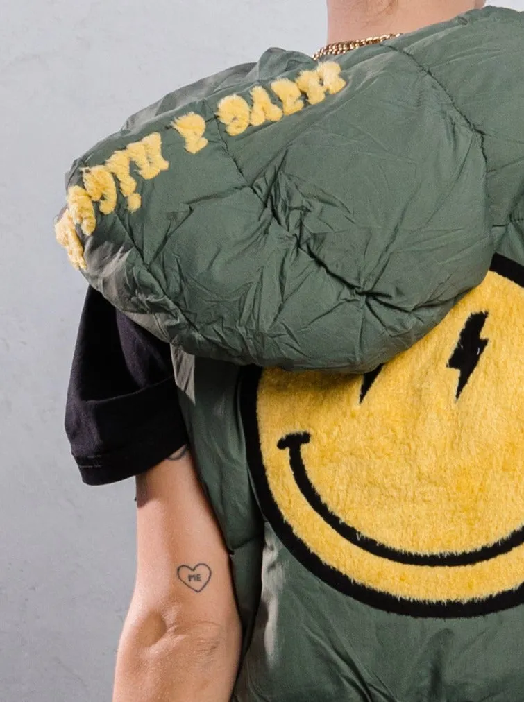 HAVE A NICE DAY yellow smiley Puffy Vest