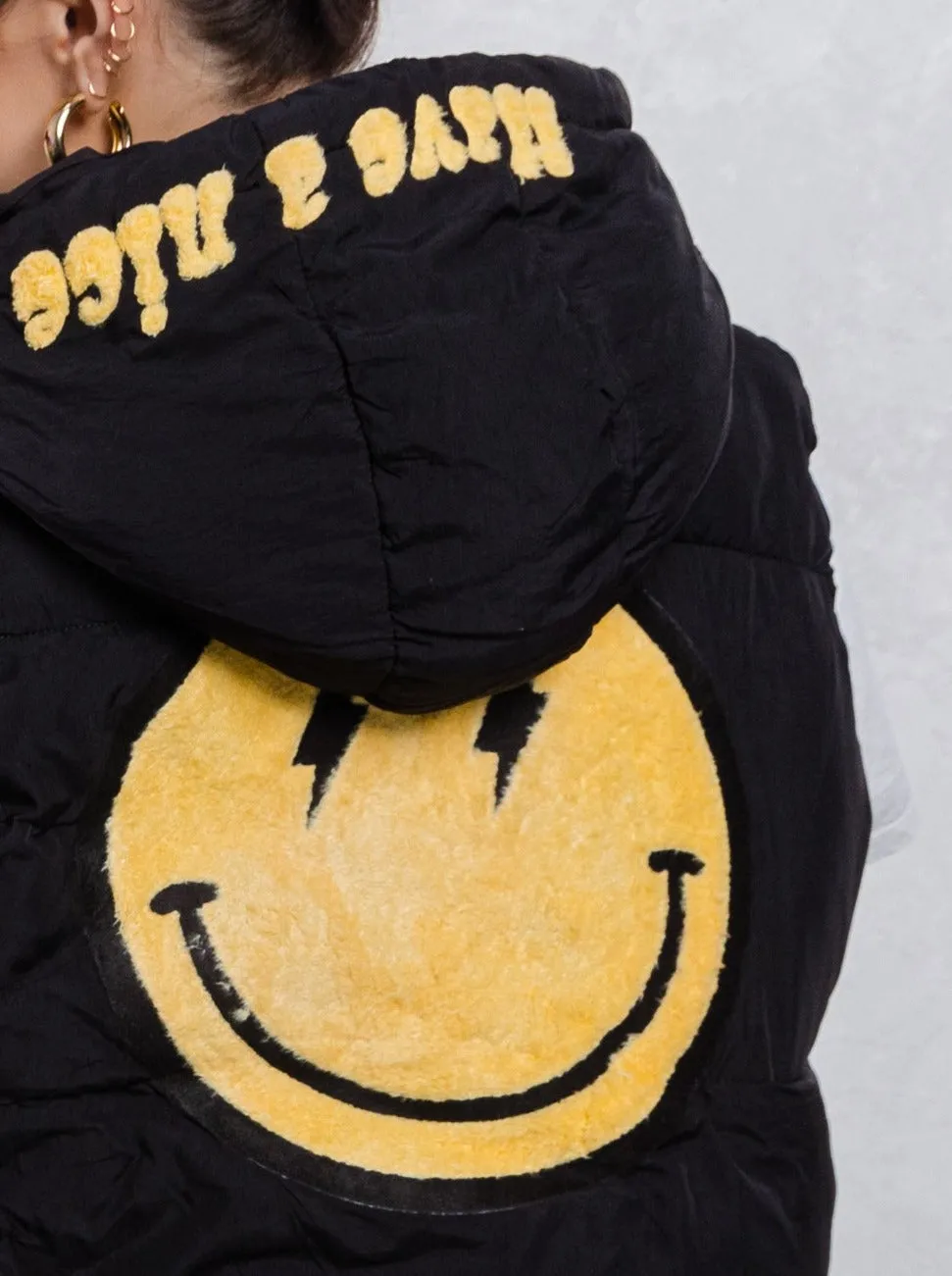 HAVE A NICE DAY yellow smiley Puffy Vest