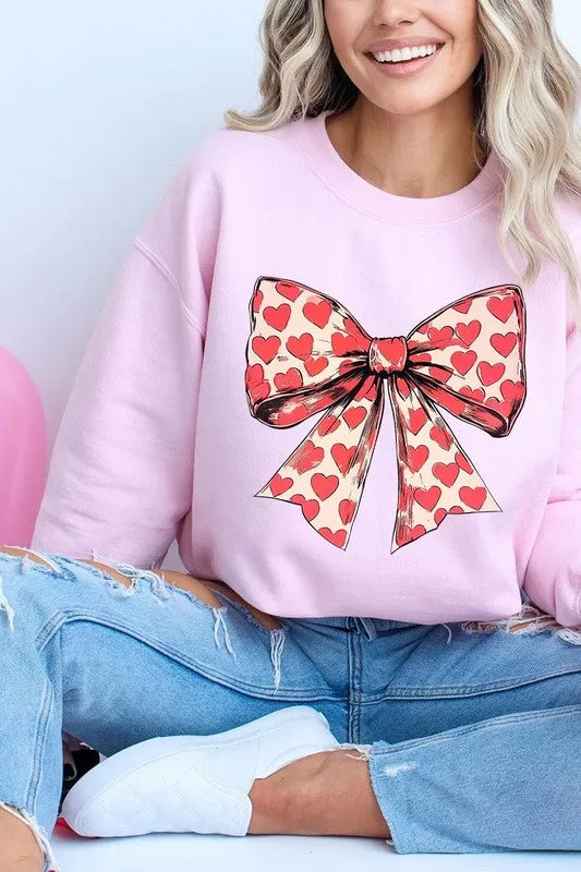 Heart Coquette Bow Graphic Fleece Sweatshirt