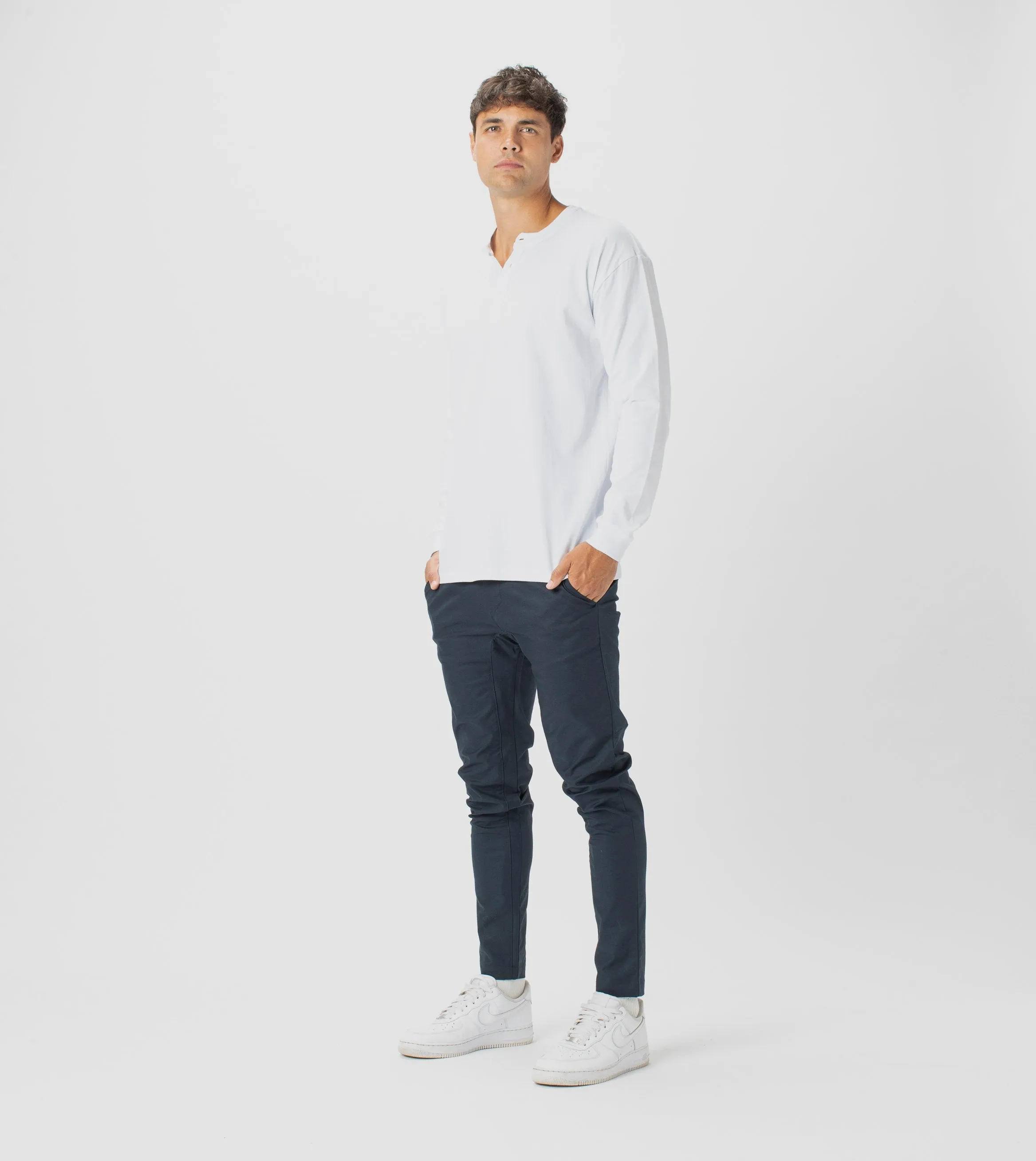 Henley LS Tee White