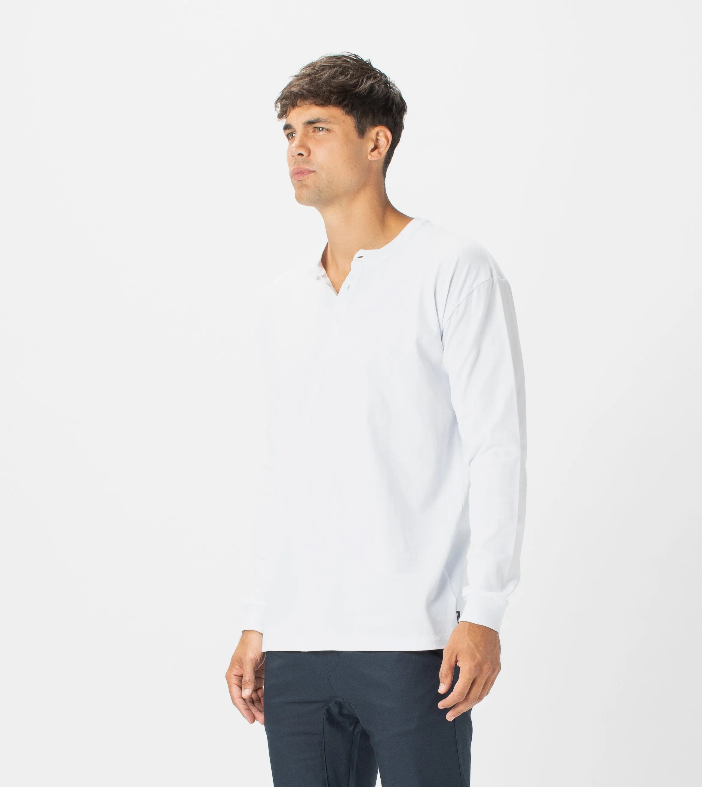 Henley LS Tee White