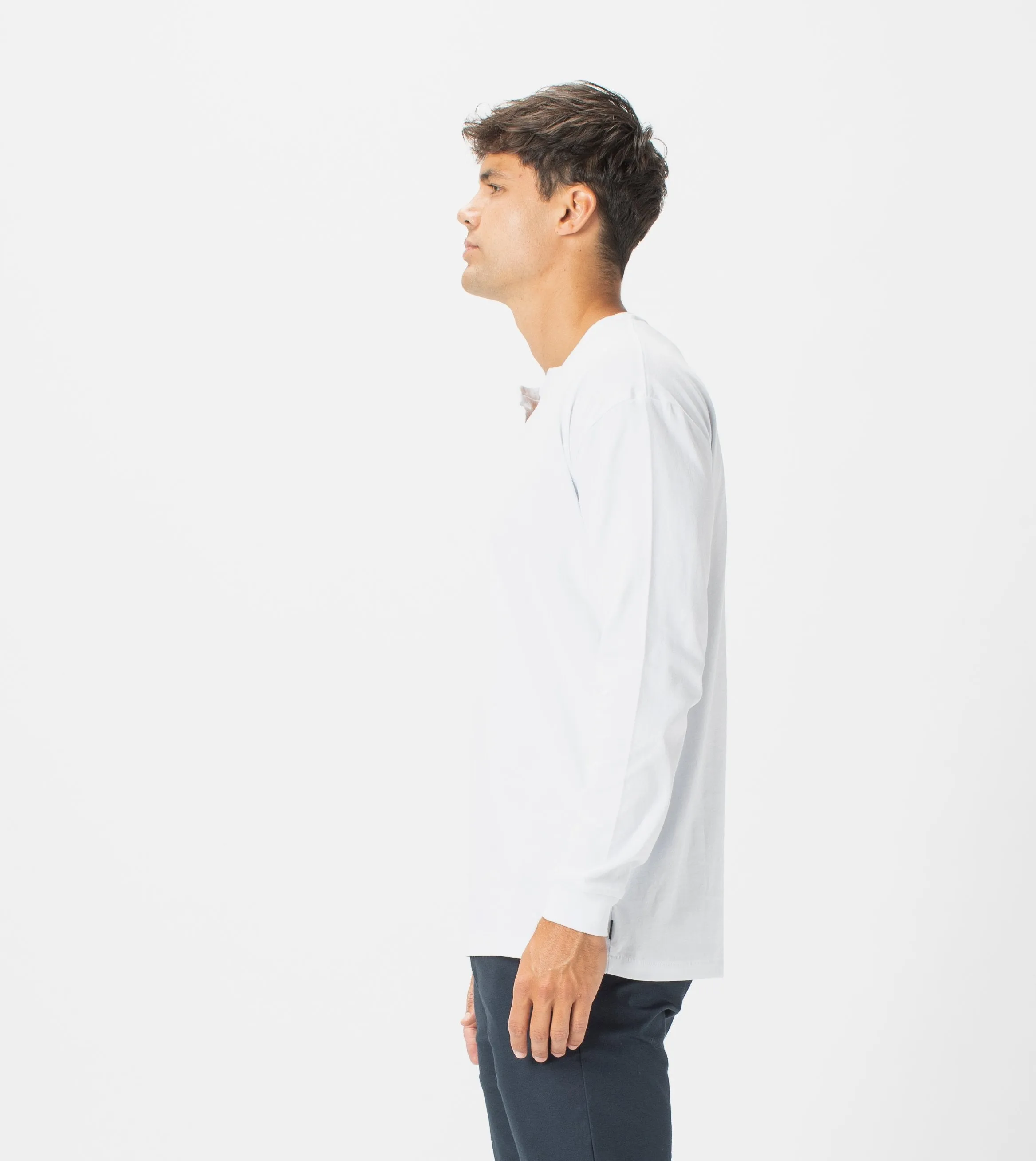 Henley LS Tee White