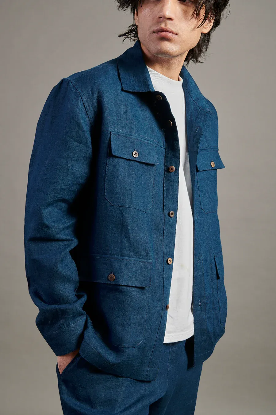 Indigo Linen Men's Overshirt