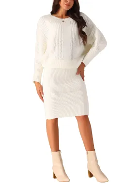 Ivyshape | Batwing Sleeve Sweater Dress Cable Knit Chunky Bodycon Pullover Mini Dress