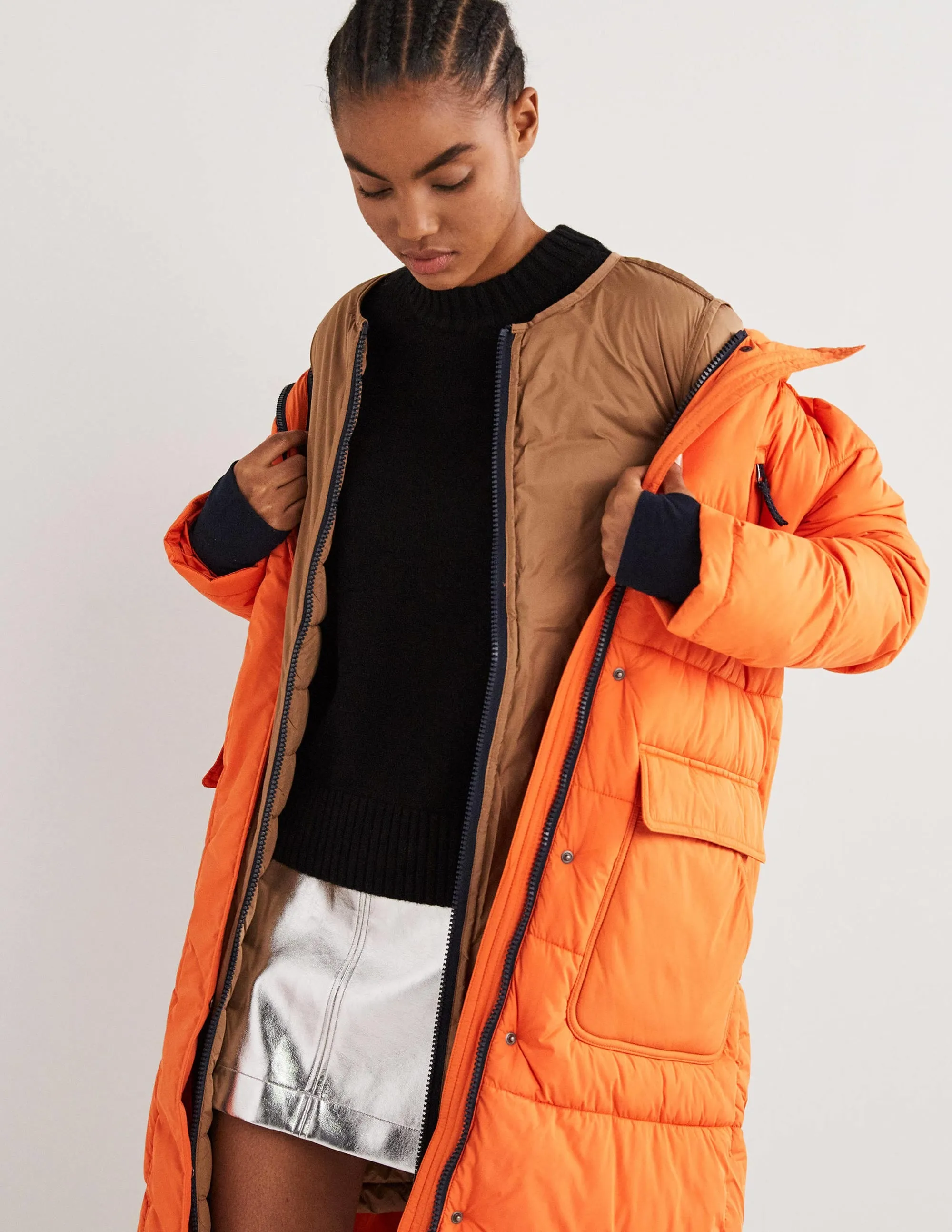 Longline Hooded Puffer Coat-Fire Opal